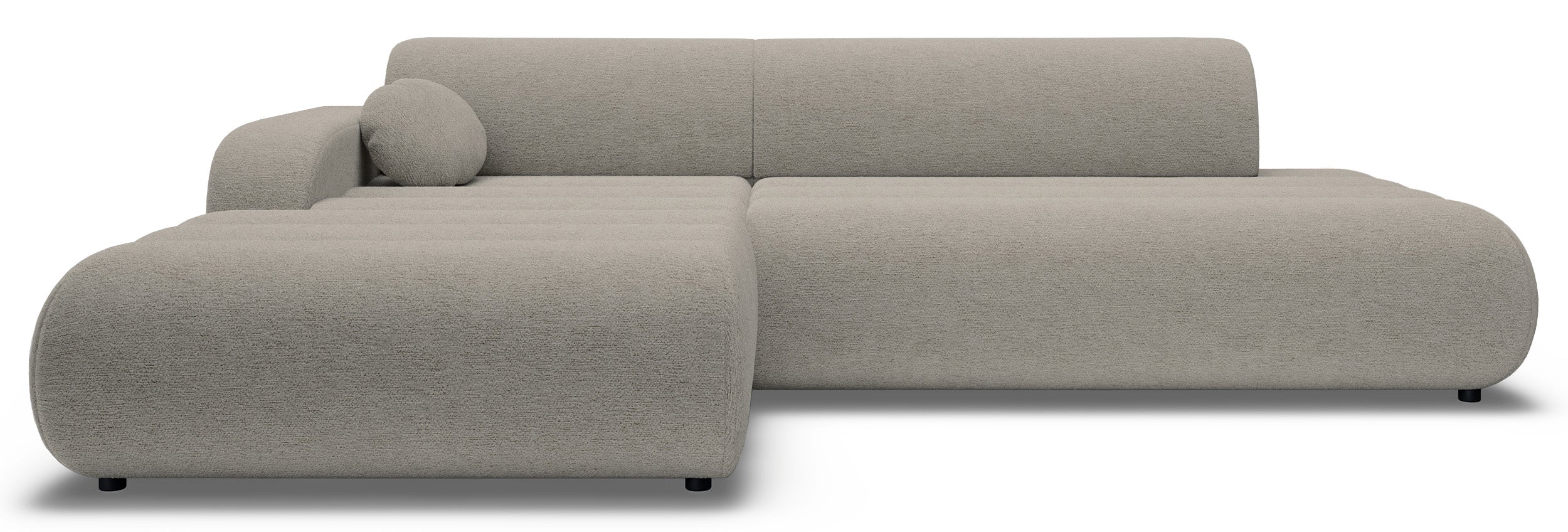 Ecksofa mit Schlaffunktion Arione, L-förmig, linksseitig, mit Stauraum, grau-beiger Chenille-Stoff