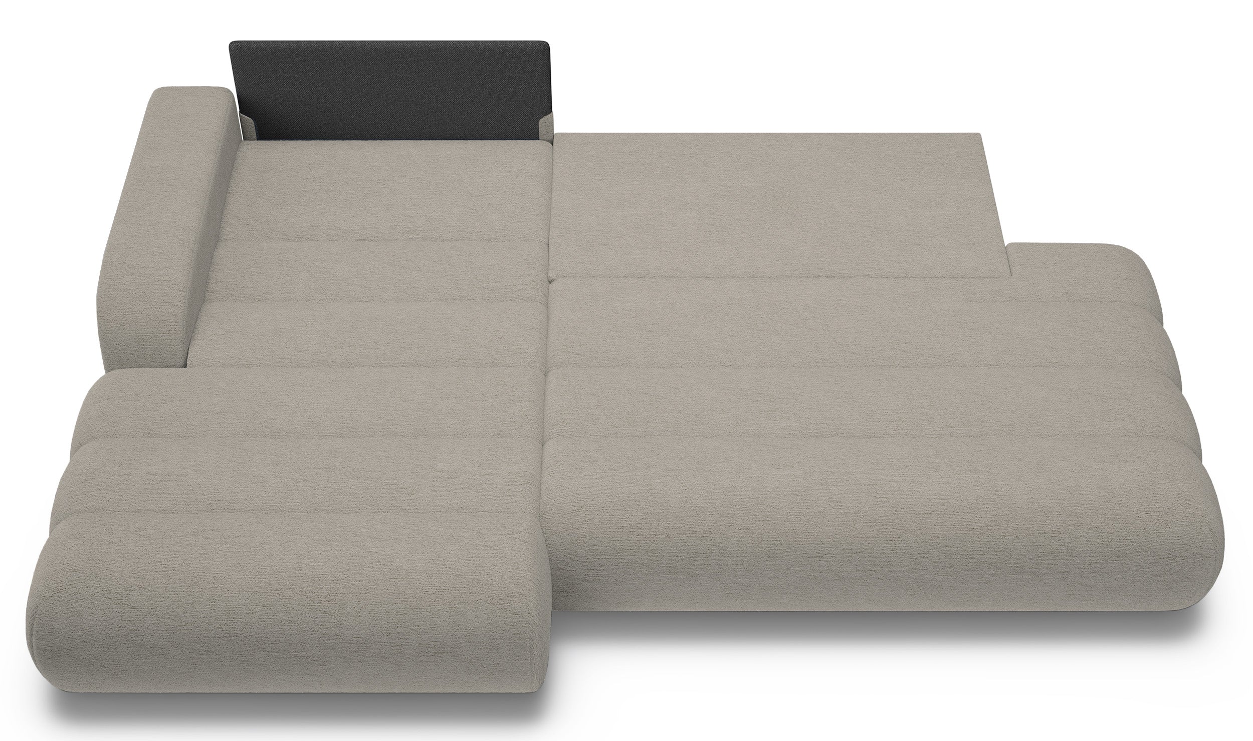 Ecksofa mit Schlaffunktion Arione, L-förmig, linksseitig, mit Stauraum, grau-beiger Chenille-Stoff