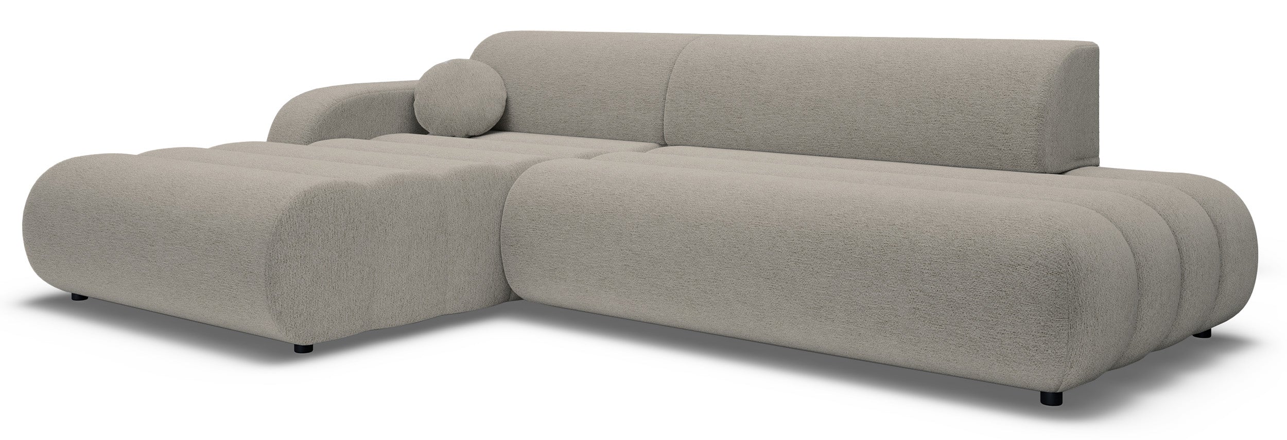 Ecksofa mit Schlaffunktion Arione, L-förmig, linksseitig, mit Stauraum, grau-beiger Chenille-Stoff