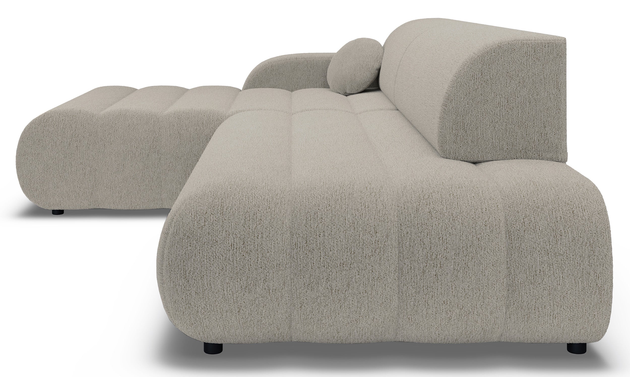 Ecksofa mit Schlaffunktion Arione, L-förmig, linksseitig, mit Stauraum, grau-beiger Chenille-Stoff