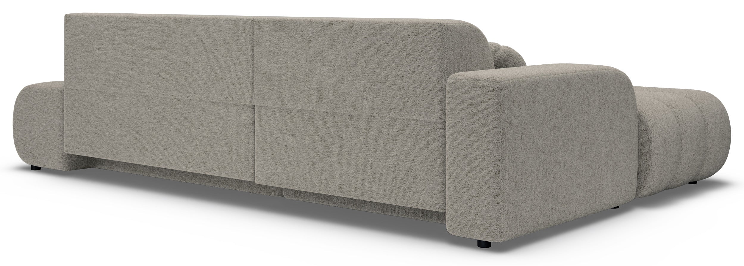 Ecksofa mit Schlaffunktion Arione, L-förmig, linksseitig, mit Stauraum, grau-beiger Chenille-Stoff