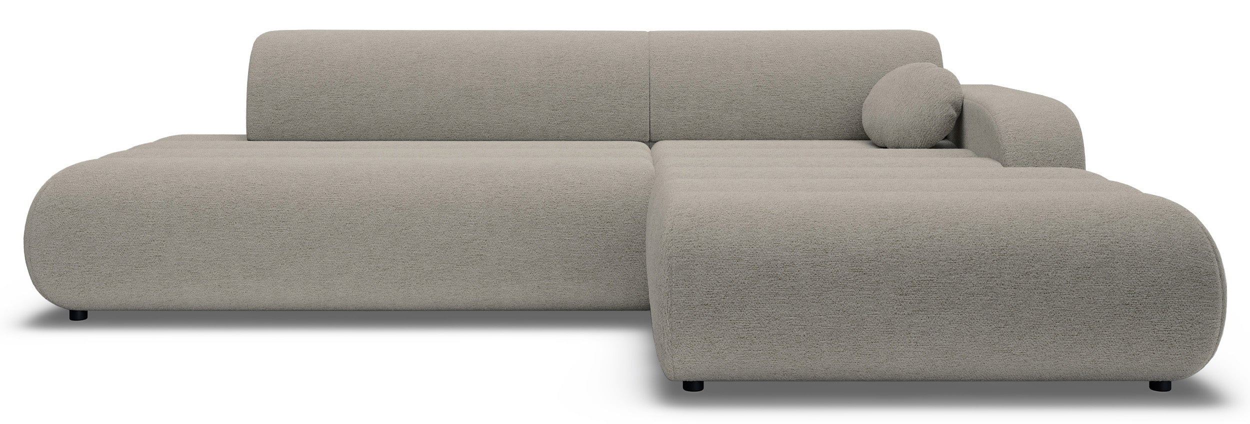 Ecksofa mit Schlaffunktion Arione, L-förmig, rechtsseitig, mit Stauraum, grau-beiger Chenille-Stoff
