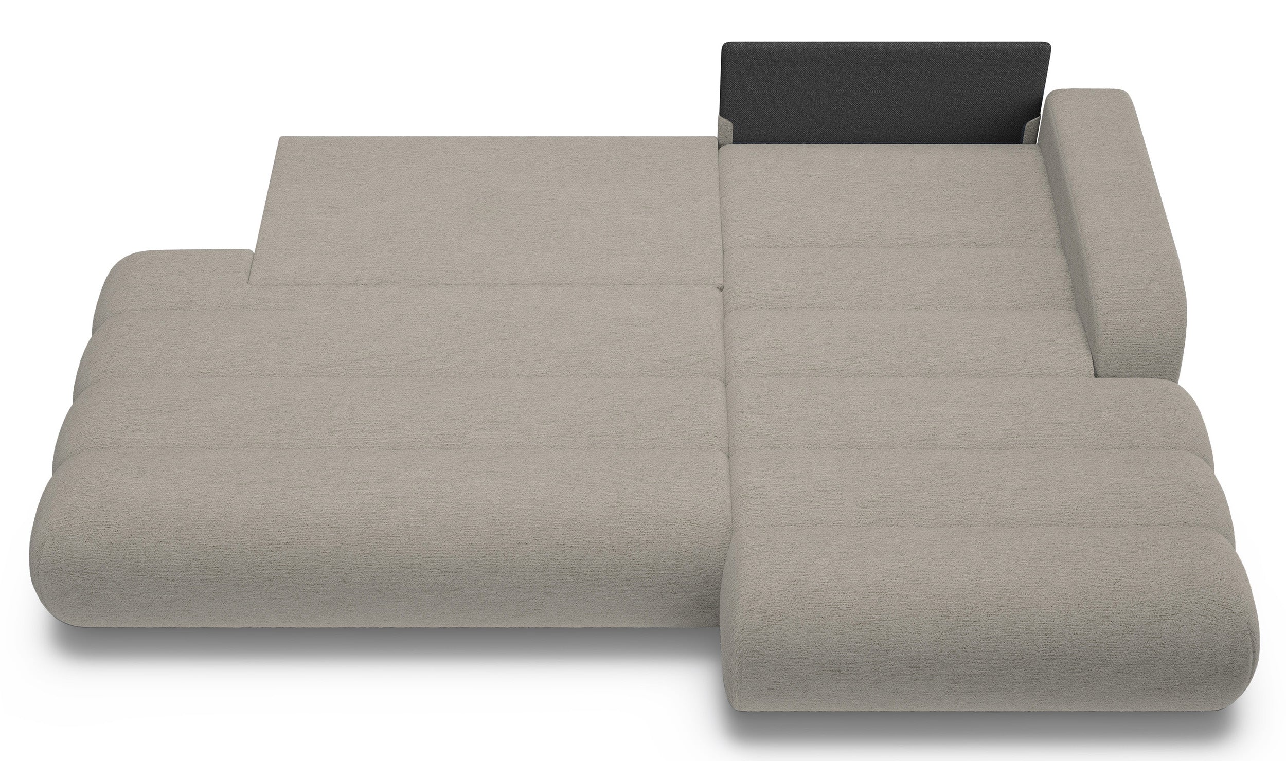Ecksofa mit Schlaffunktion Arione, L-förmig, rechtsseitig, mit Stauraum, grau-beiger Chenille-Stoff