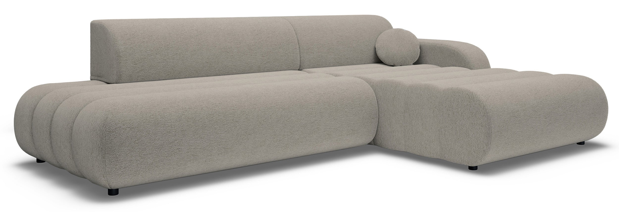Ecksofa mit Schlaffunktion Arione, L-förmig, rechtsseitig, mit Stauraum, grau-beiger Chenille-Stoff
