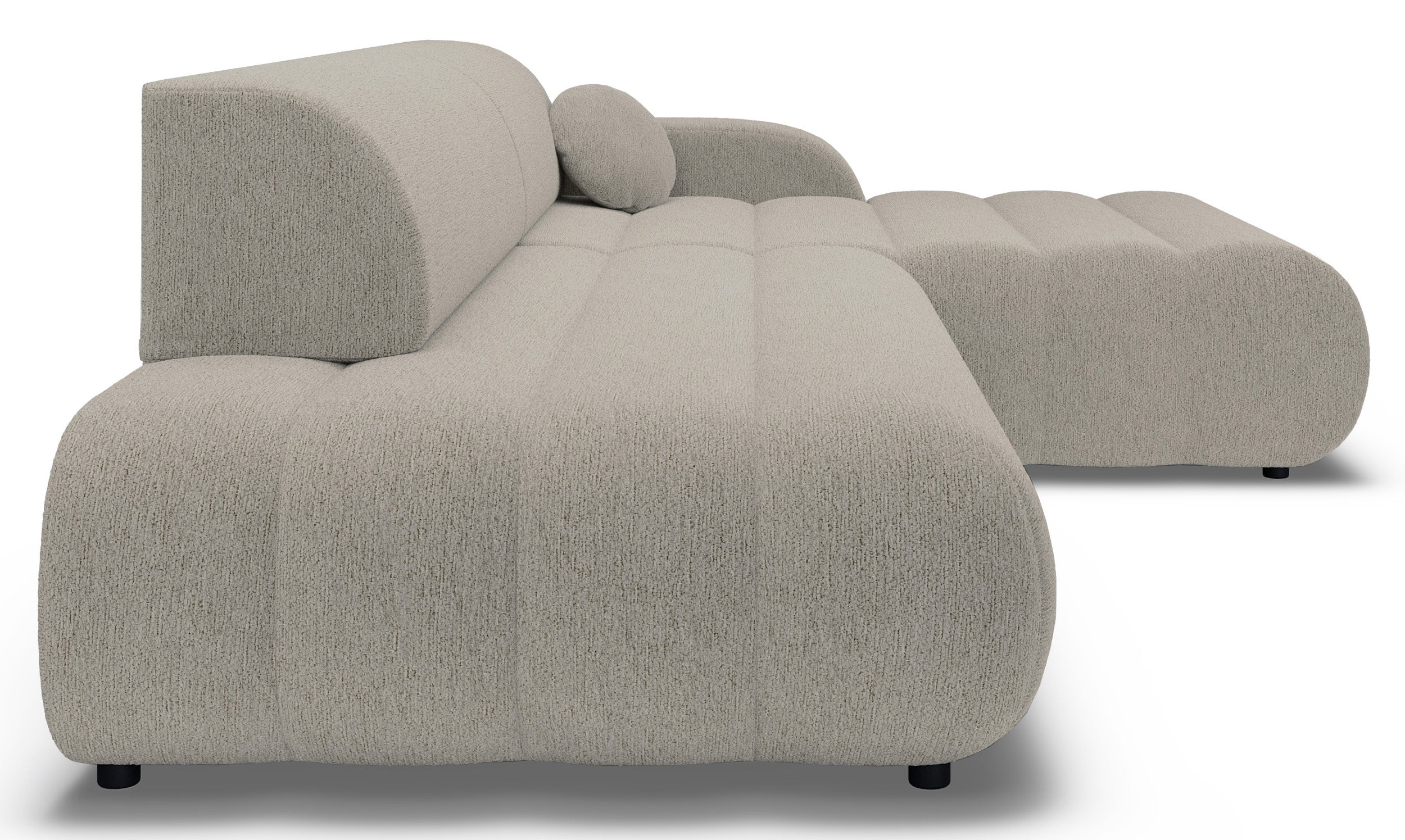 Ecksofa mit Schlaffunktion Arione, L-förmig, rechtsseitig, mit Stauraum, grau-beiger Chenille-Stoff