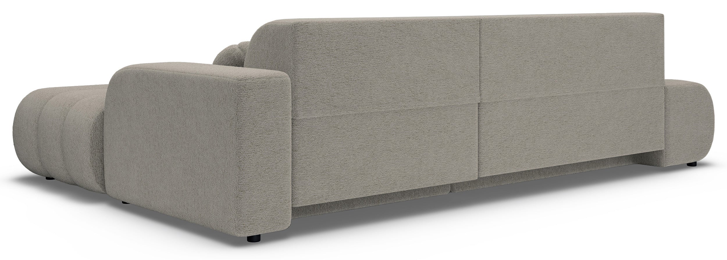 Ecksofa mit Schlaffunktion Arione, L-förmig, rechtsseitig, mit Stauraum, grau-beiger Chenille-Stoff