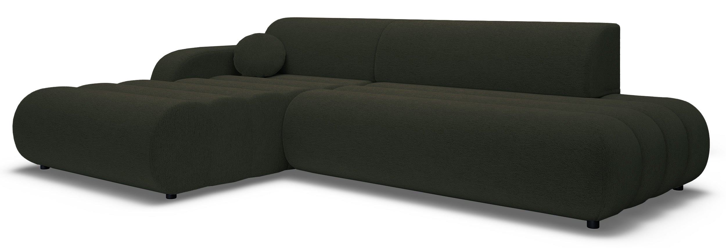 Ecksofa mit Schlaffunktion Arione, L-förmig, linksseitig, mit Stauraum, grüner Chenille-Bezug