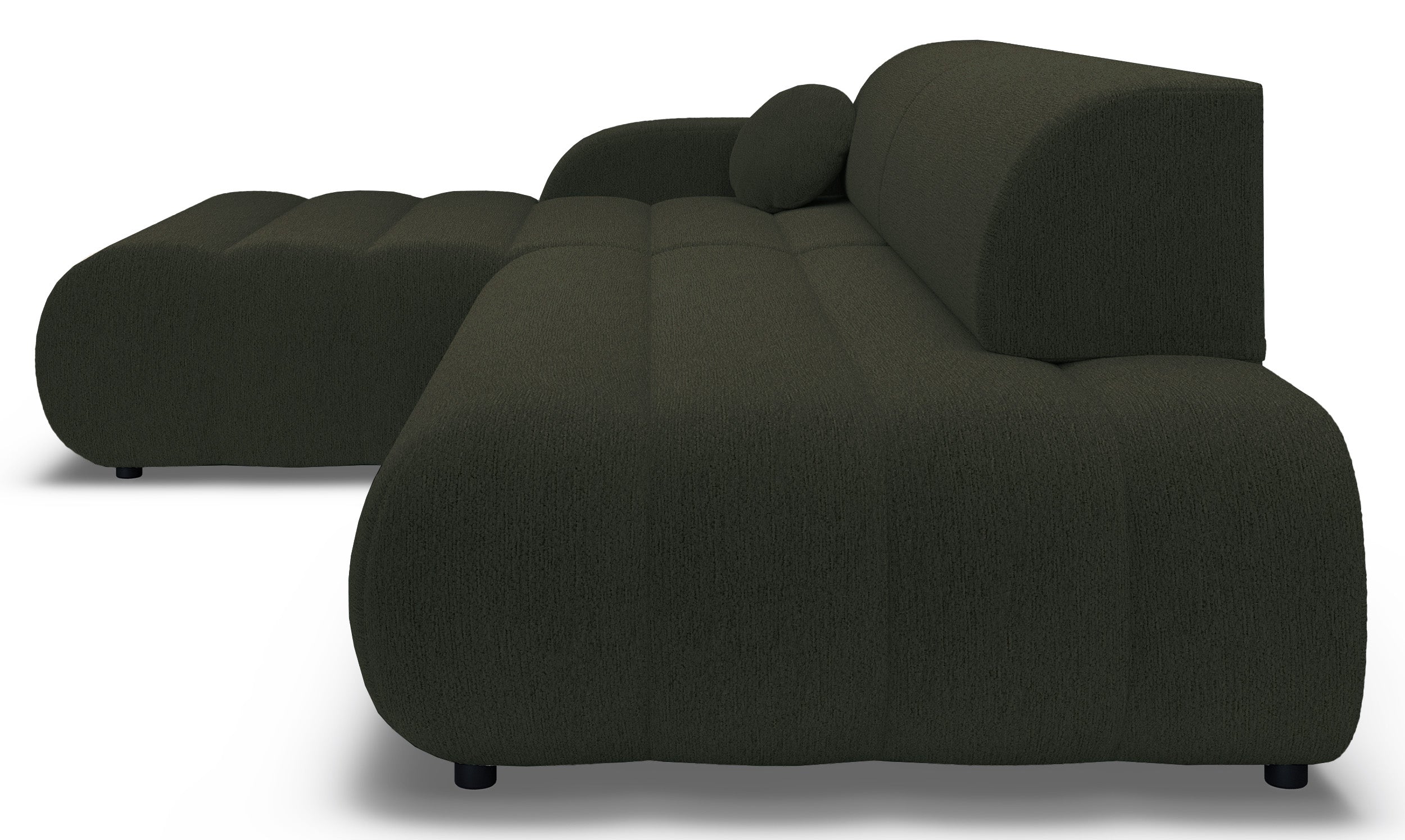 Ecksofa mit Schlaffunktion Arione, L-förmig, linksseitig, mit Stauraum, grüner Chenille-Bezug