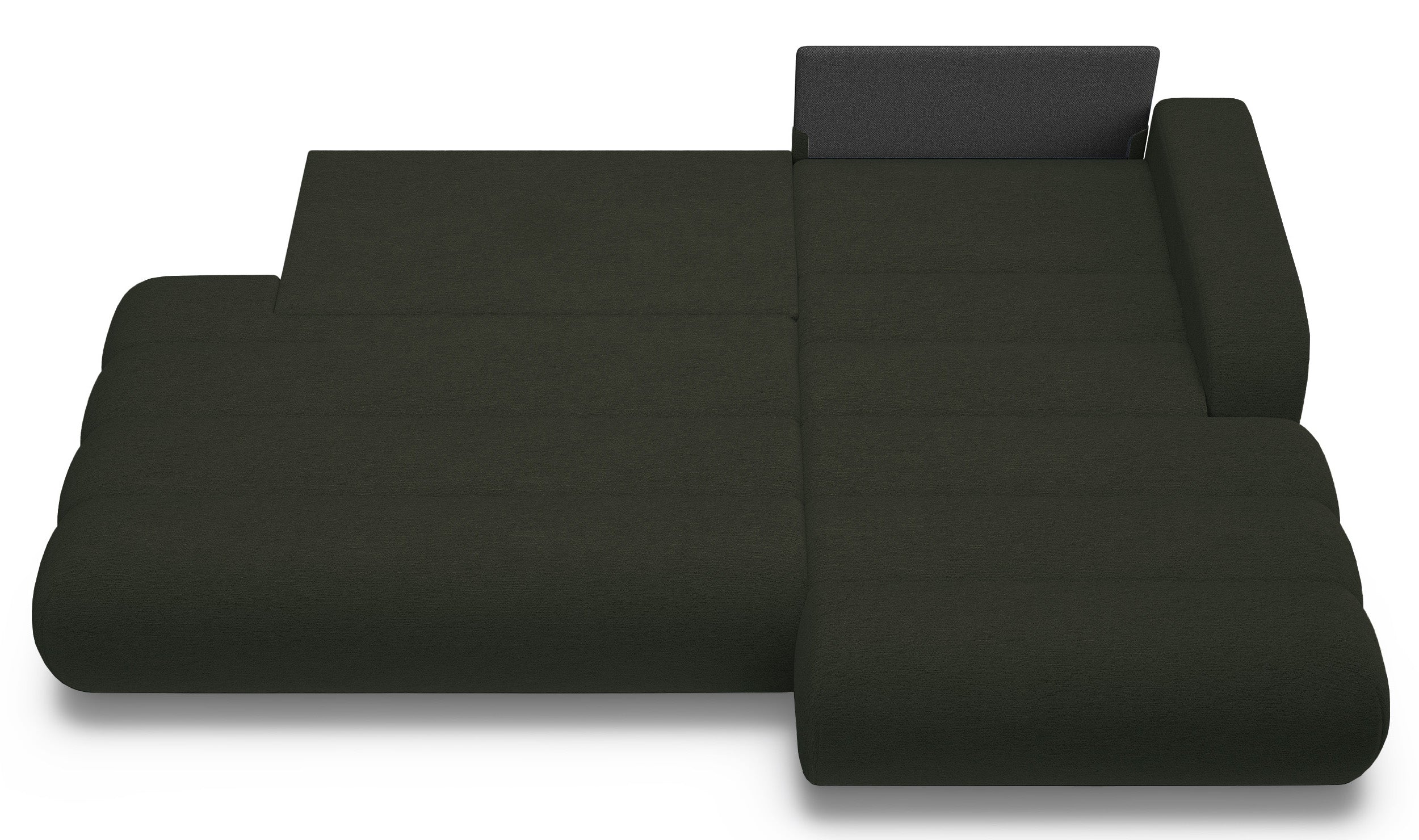 Ecksofa mit Schlaffunktion Arione, L-förmig, rechtsseitig, mit Stauraum, grüner Chenille-Bezug
