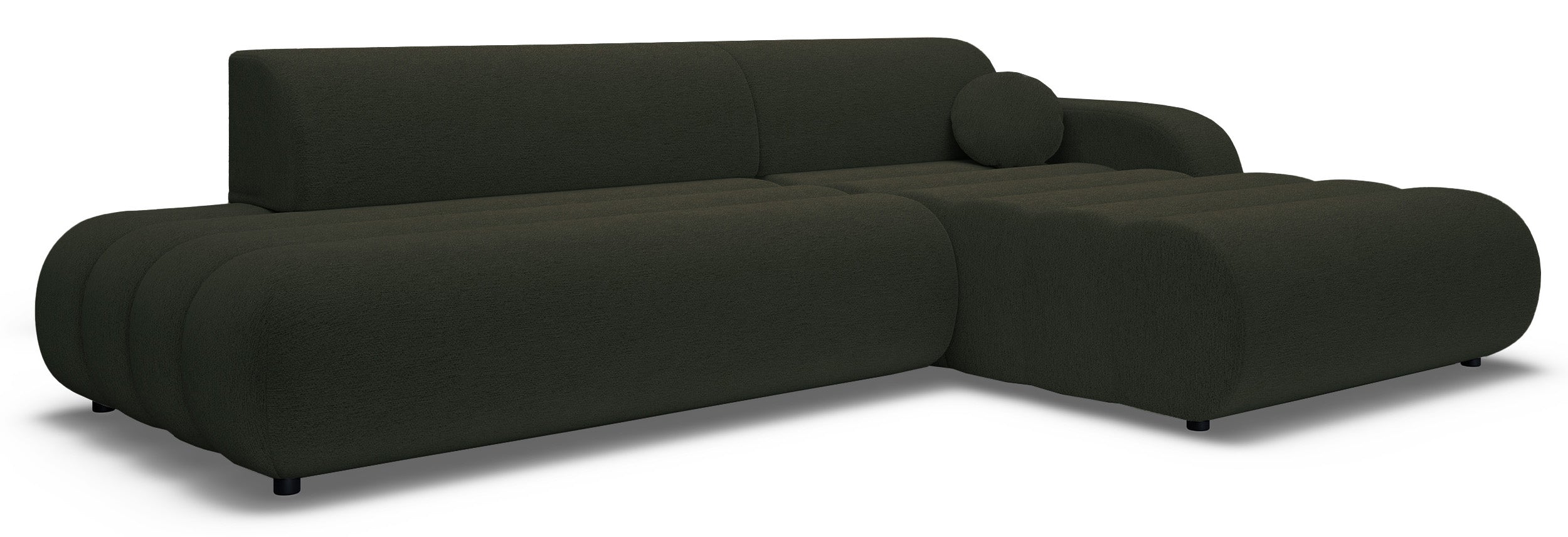 Ecksofa mit Schlaffunktion Arione, L-förmig, rechtsseitig, mit Stauraum, grüner Chenille-Bezug