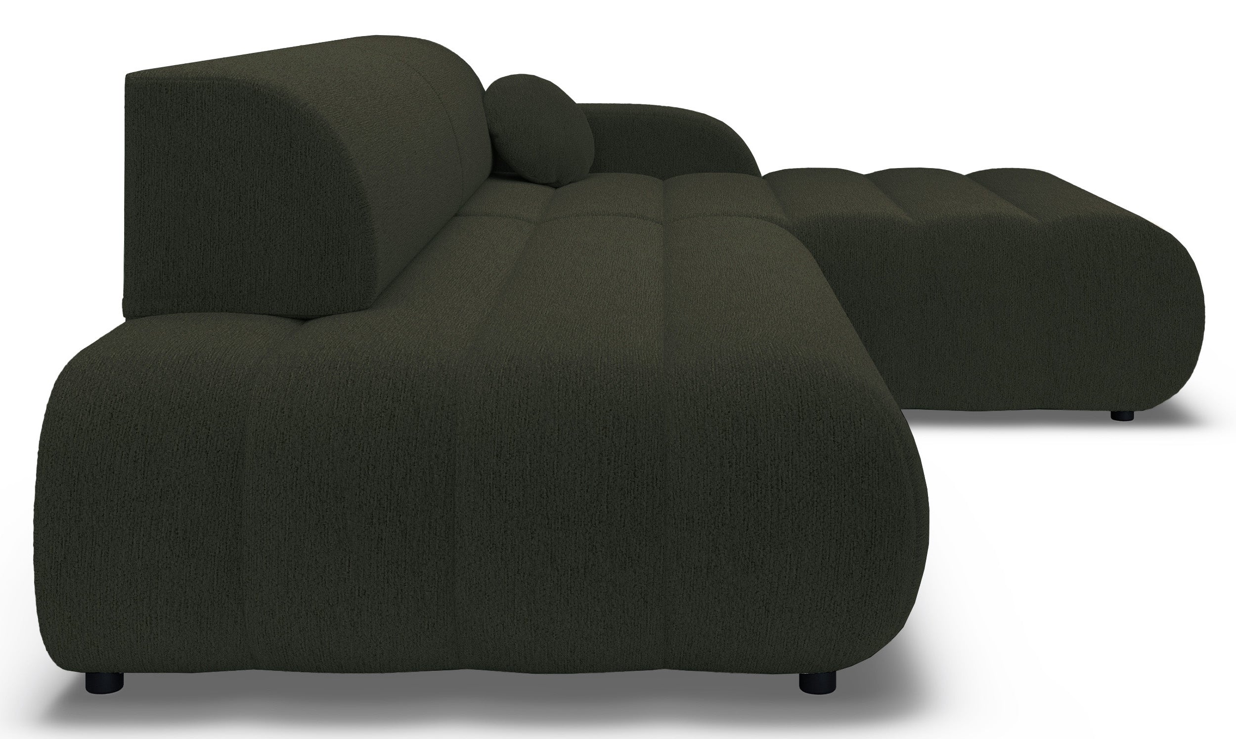Ecksofa mit Schlaffunktion Arione, L-förmig, rechtsseitig, mit Stauraum, grüner Chenille-Bezug