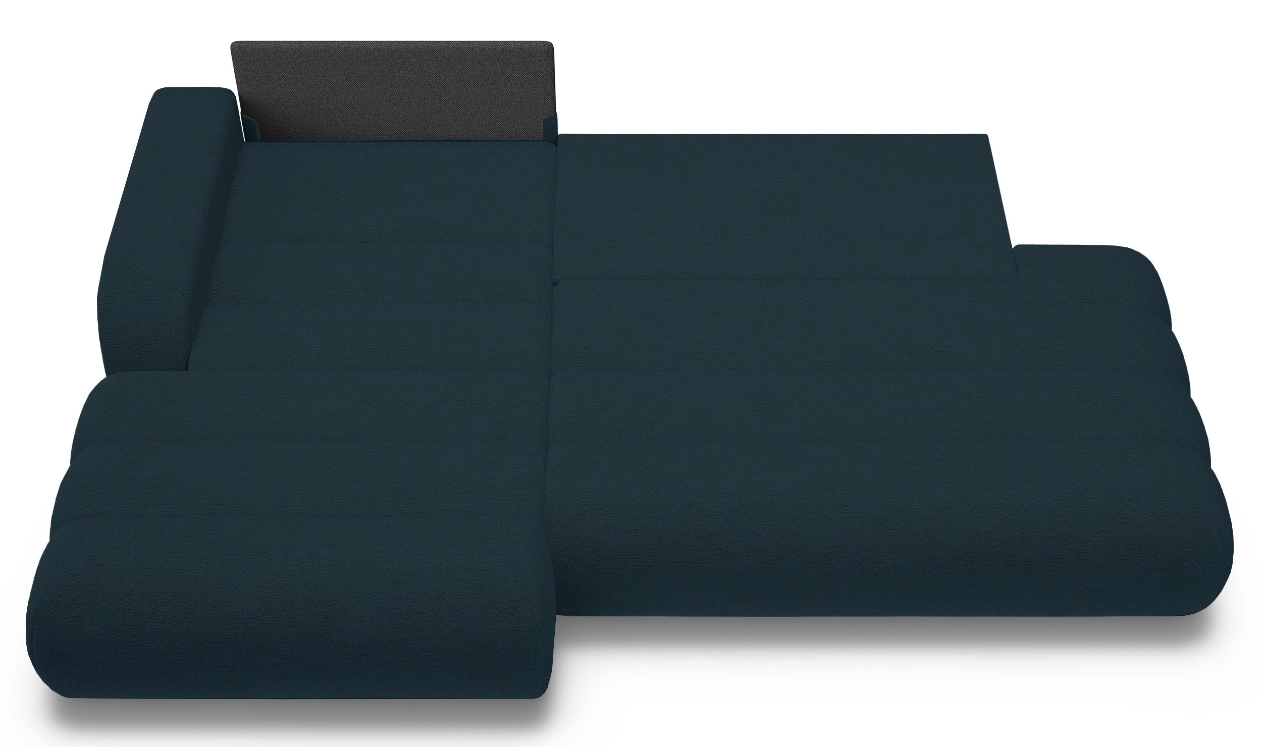 Ecksofa mit Schlafunktion Arione, L-förmig, linksseitig, mit Stauraum, blauer Chenille-Bezug