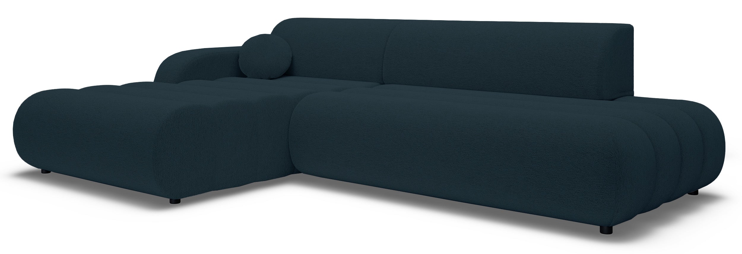 Ecksofa mit Schlafunktion Arione, L-förmig, linksseitig, mit Stauraum, blauer Chenille-Bezug