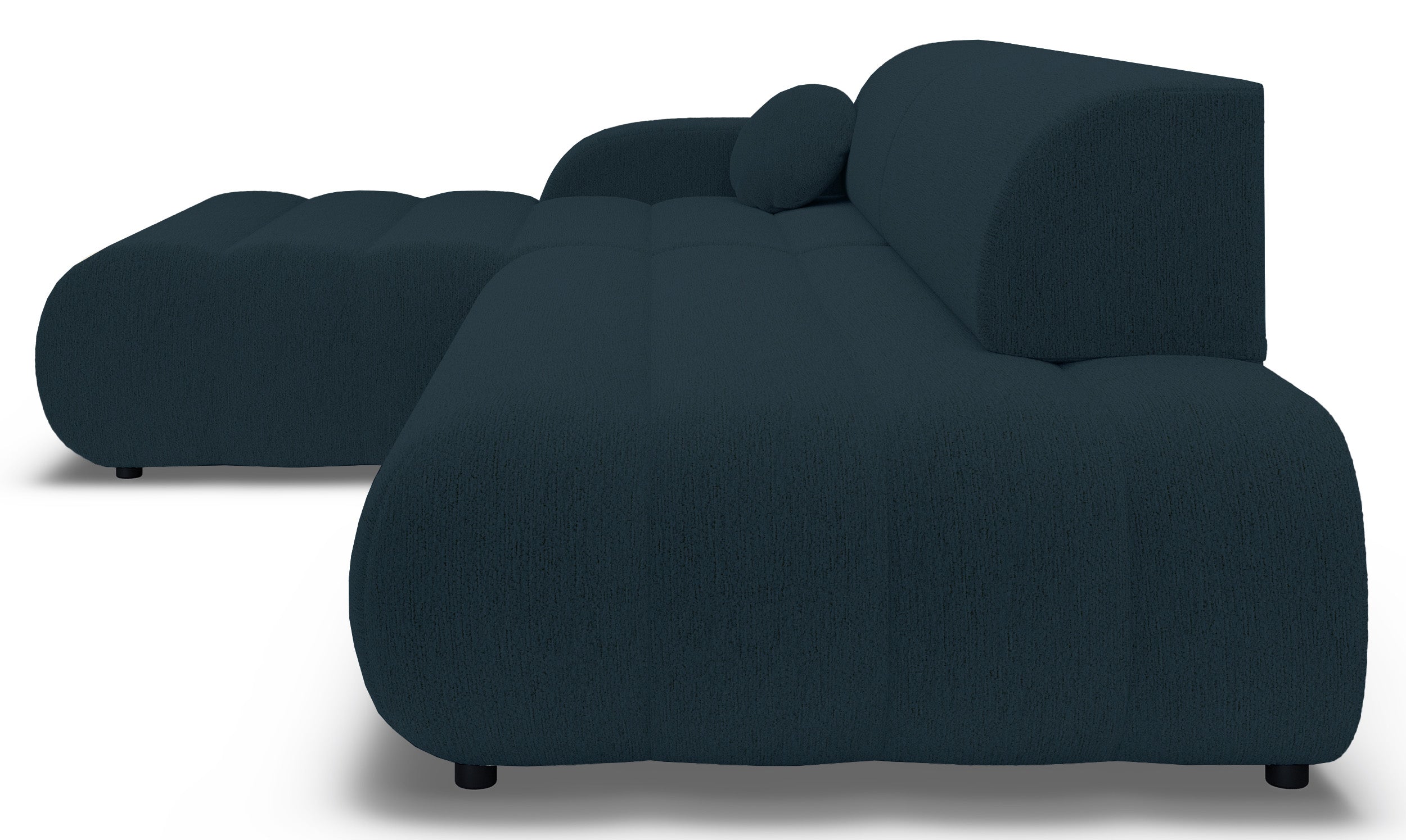 Ecksofa mit Schlafunktion Arione, L-förmig, linksseitig, mit Stauraum, blauer Chenille-Bezug
