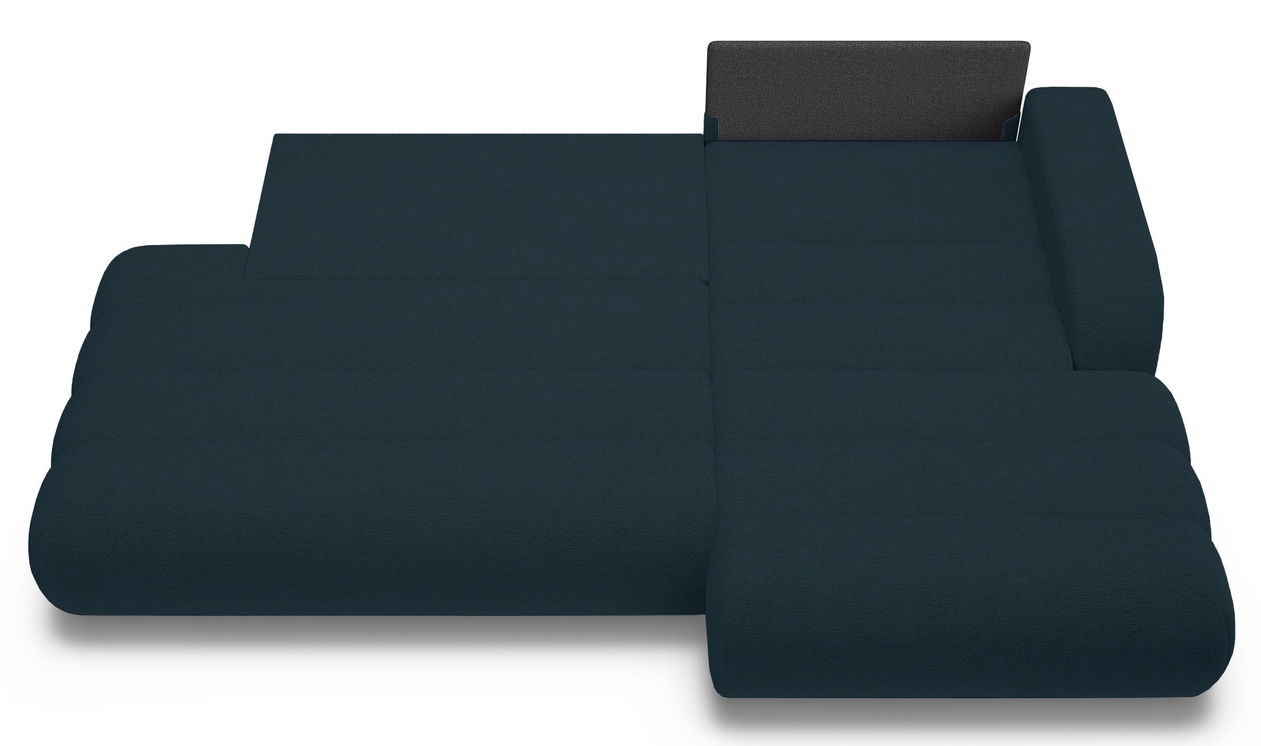 Ecksofa mit Schlaffunktion Arione, L-förmig, rechtsseitig, mit Stauraum, blauer Chenille-Bezug