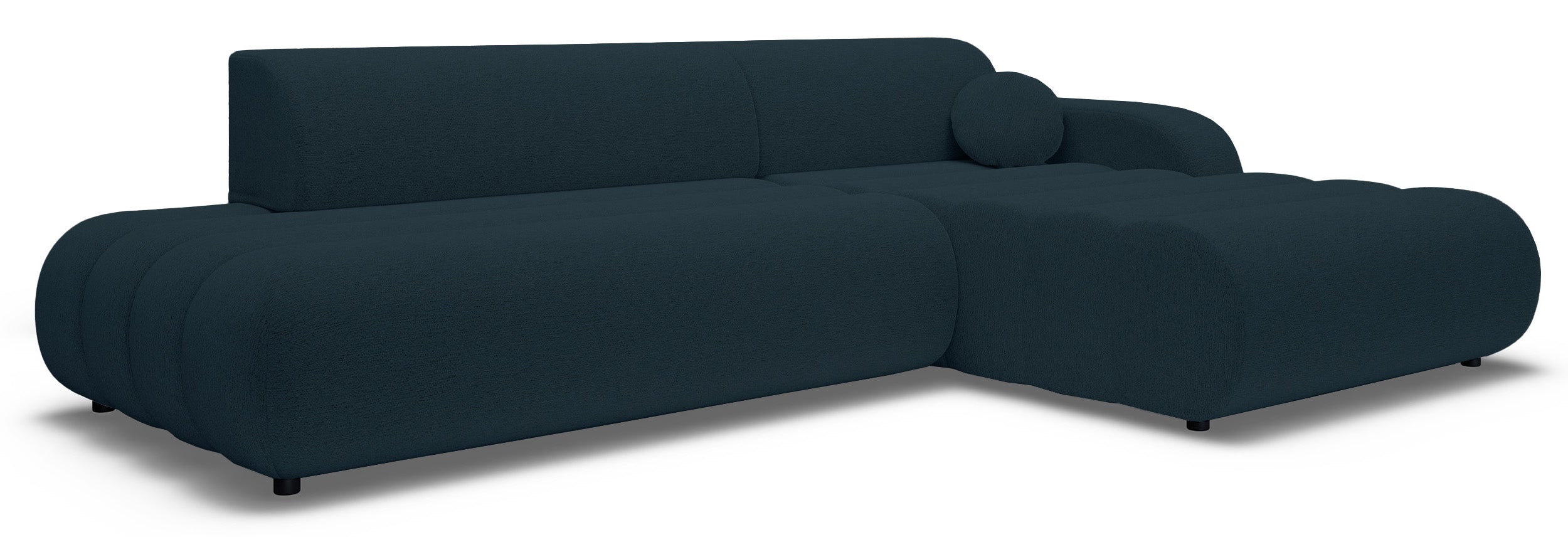 Ecksofa mit Schlaffunktion Arione, L-förmig, rechtsseitig, mit Stauraum, blauer Chenille-Bezug