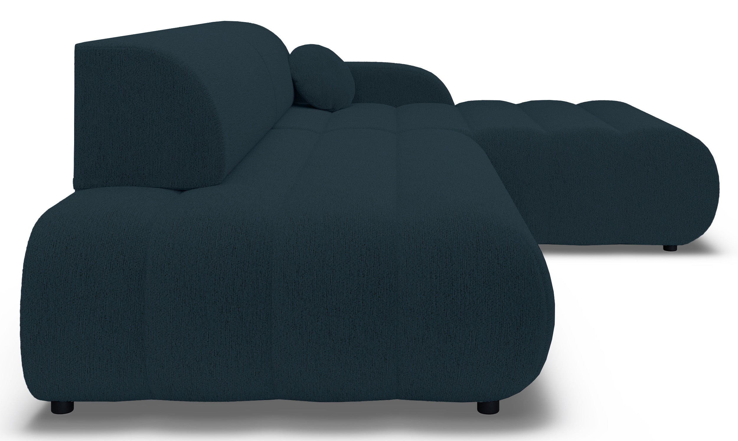 Ecksofa mit Schlaffunktion Arione, L-förmig, rechtsseitig, mit Stauraum, blauer Chenille-Bezug