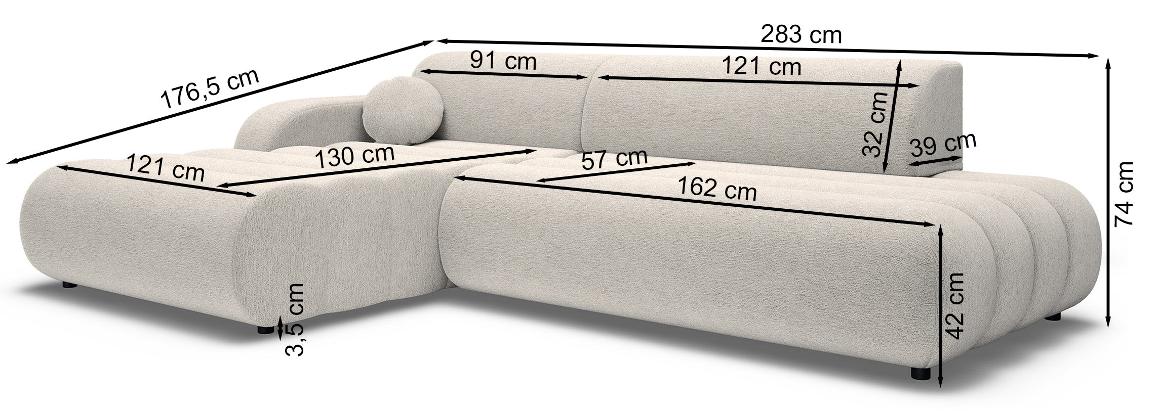 Ecksofa mit Schlaffunktion Arione, L-förmig, linksseitig, mit Stauraum, hellbeige Chenille