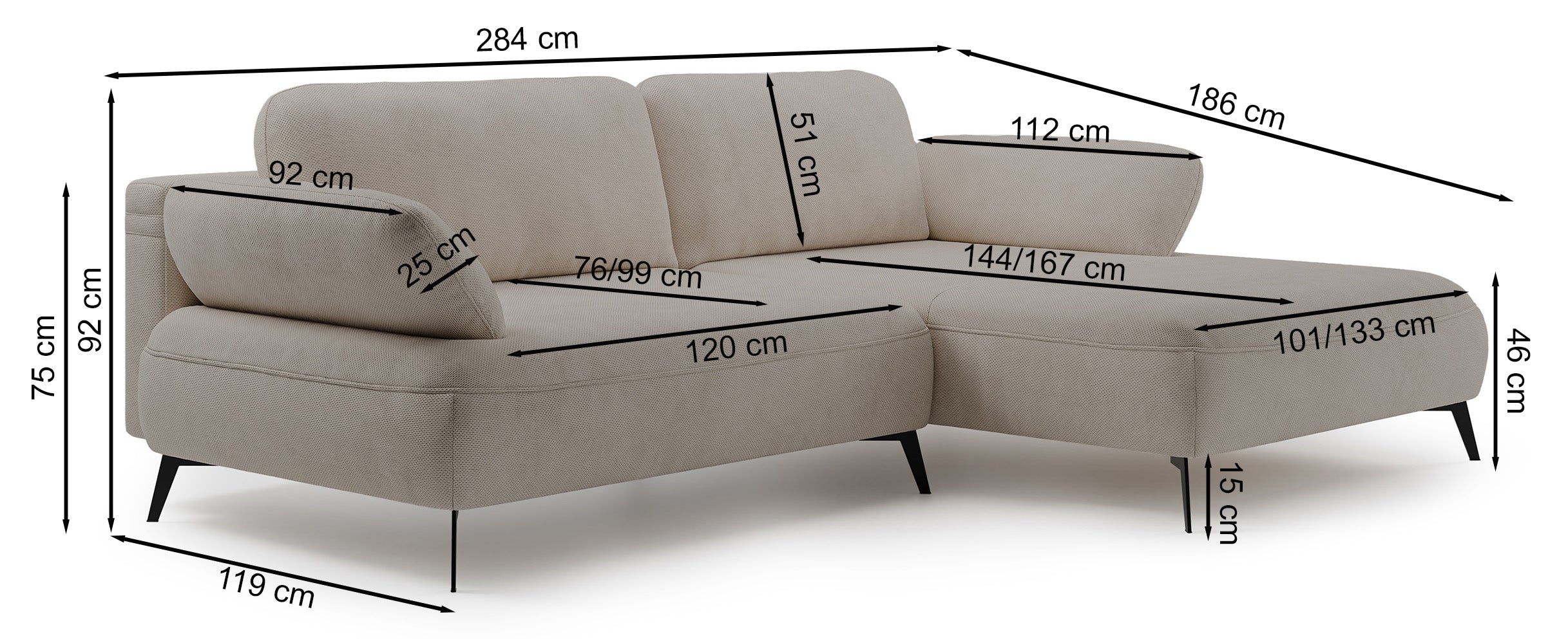 Ecksofa mit Schlaffunktion Avolla, L-förmig, linksseitig, mit Stauraum, dunkelbeige, hydrophober Chenille-Stoff