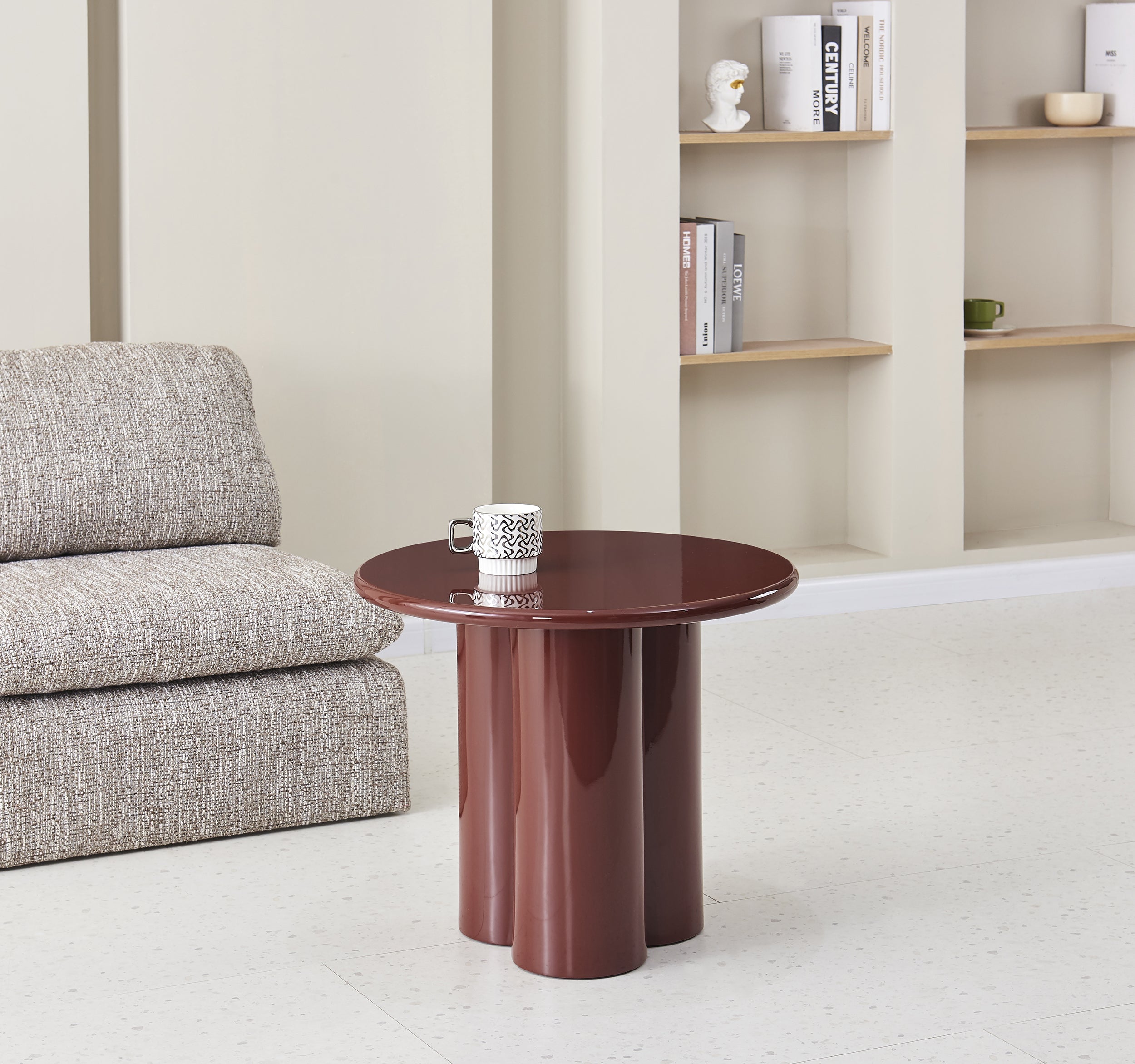 Runder Couchtisch Loccoli 60 cm, bordeauxrot, hochglänzend