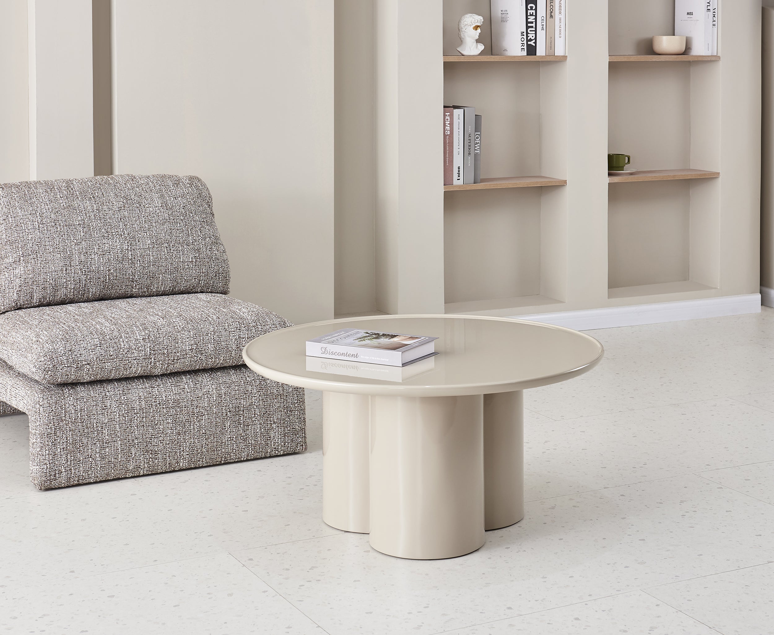 Runder Couchtisch Roulness 80 cm, hellbeige, hoher Glanz