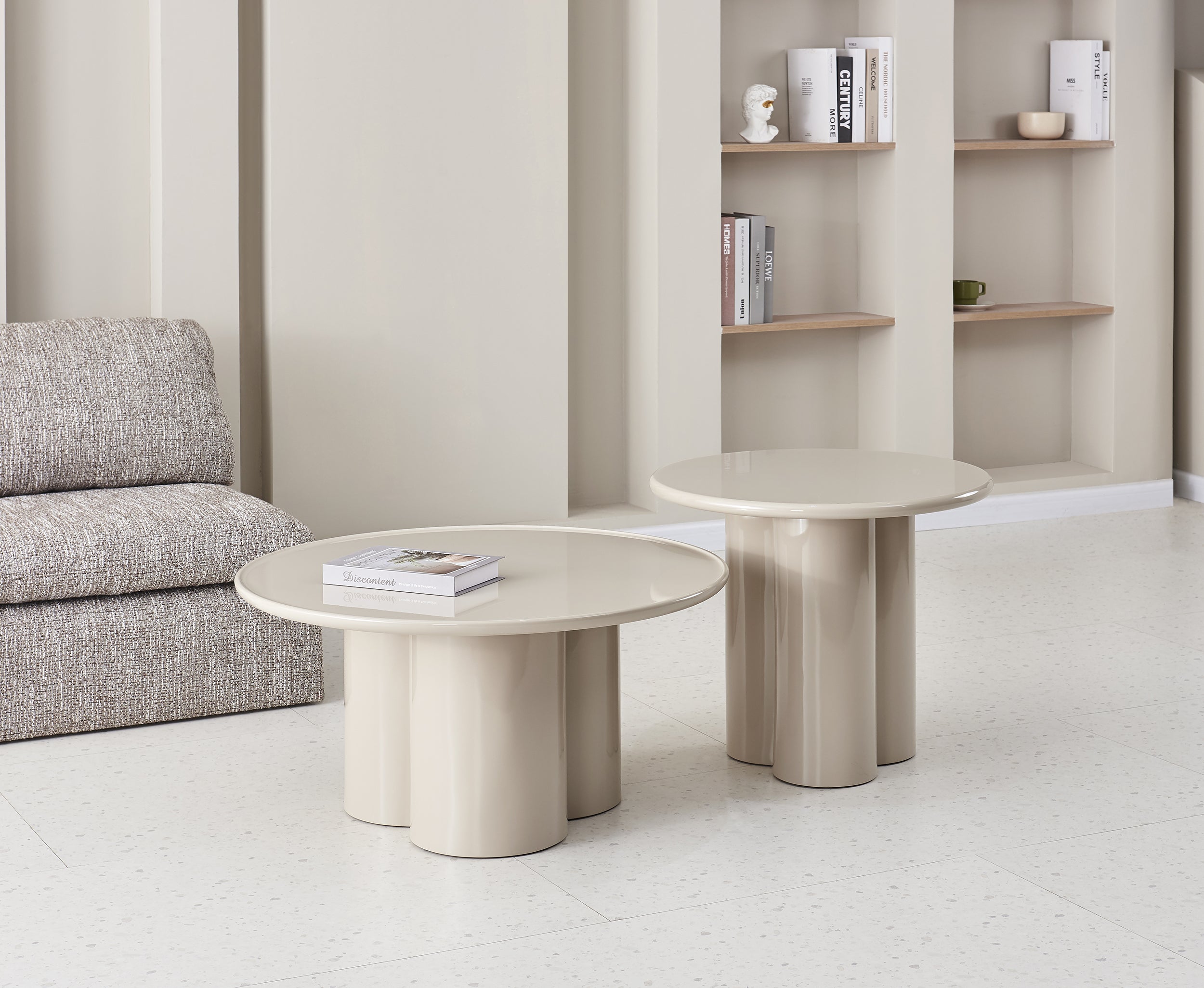 Runder Couchtisch Roulness 80 cm, hellbeige, hoher Glanz
