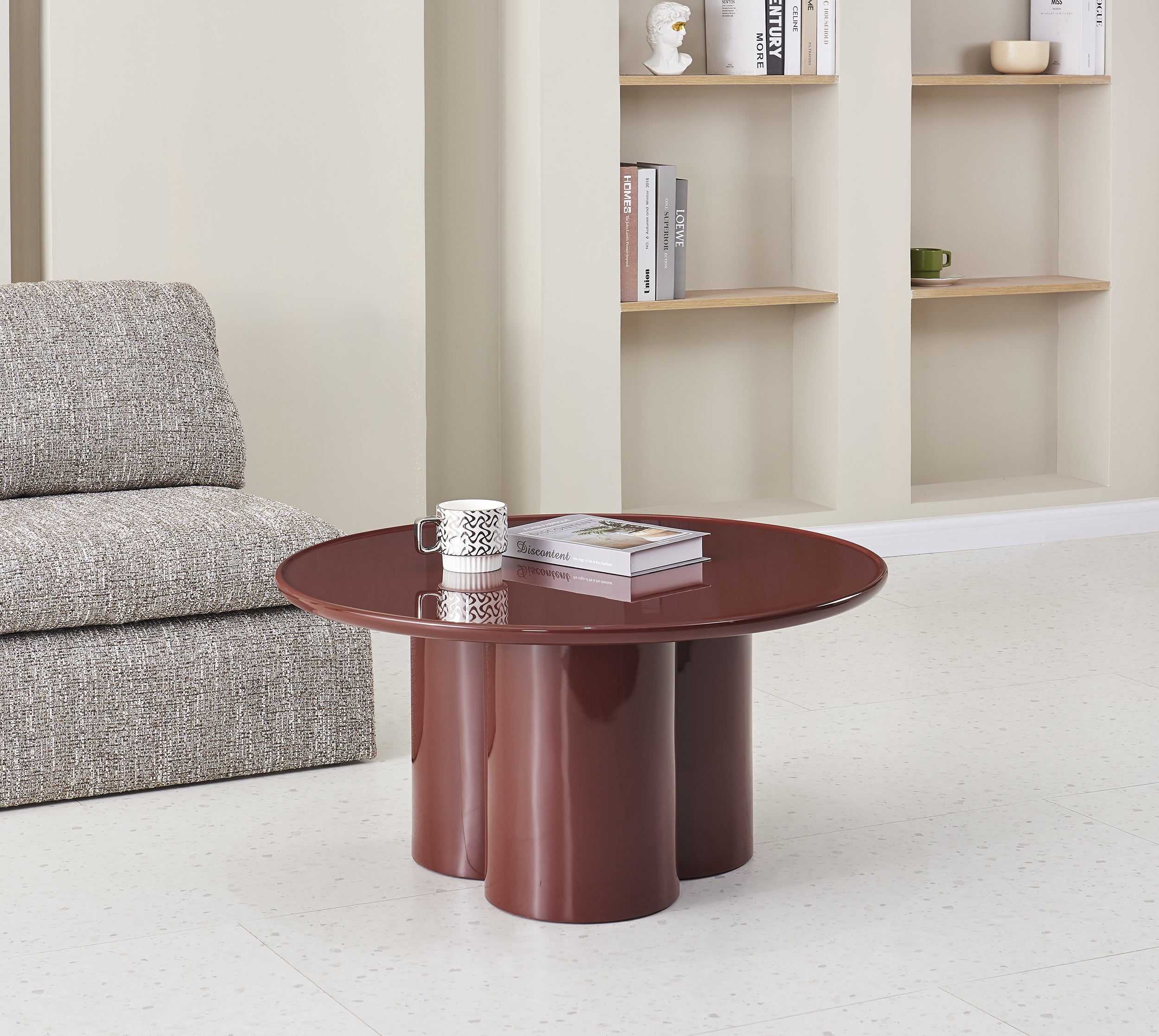 Runder Couchtisch Roulness 80 cm bordeaux Hochglanz