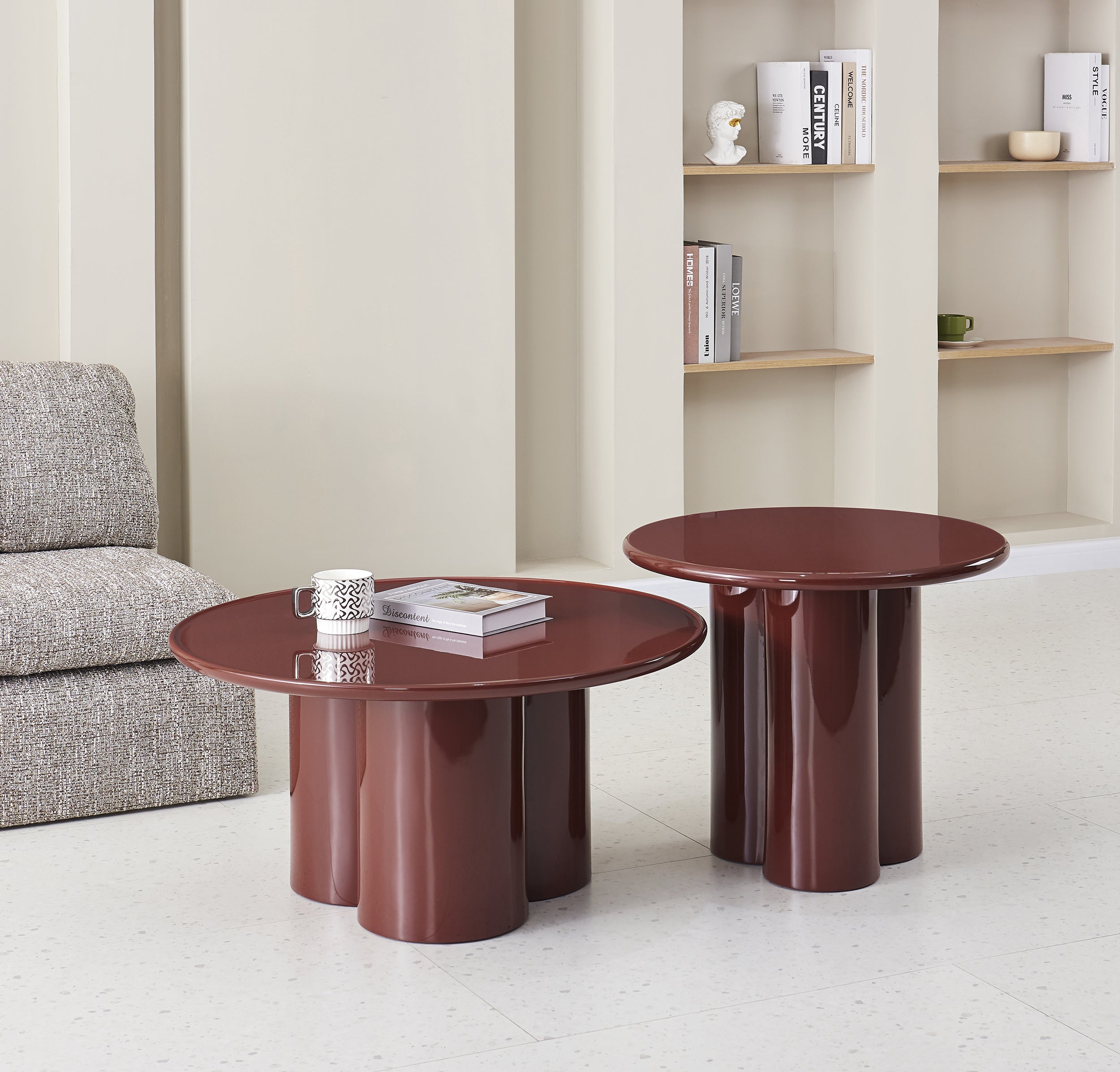 Runder Couchtisch Roulness 80 cm bordeaux Hochglanz