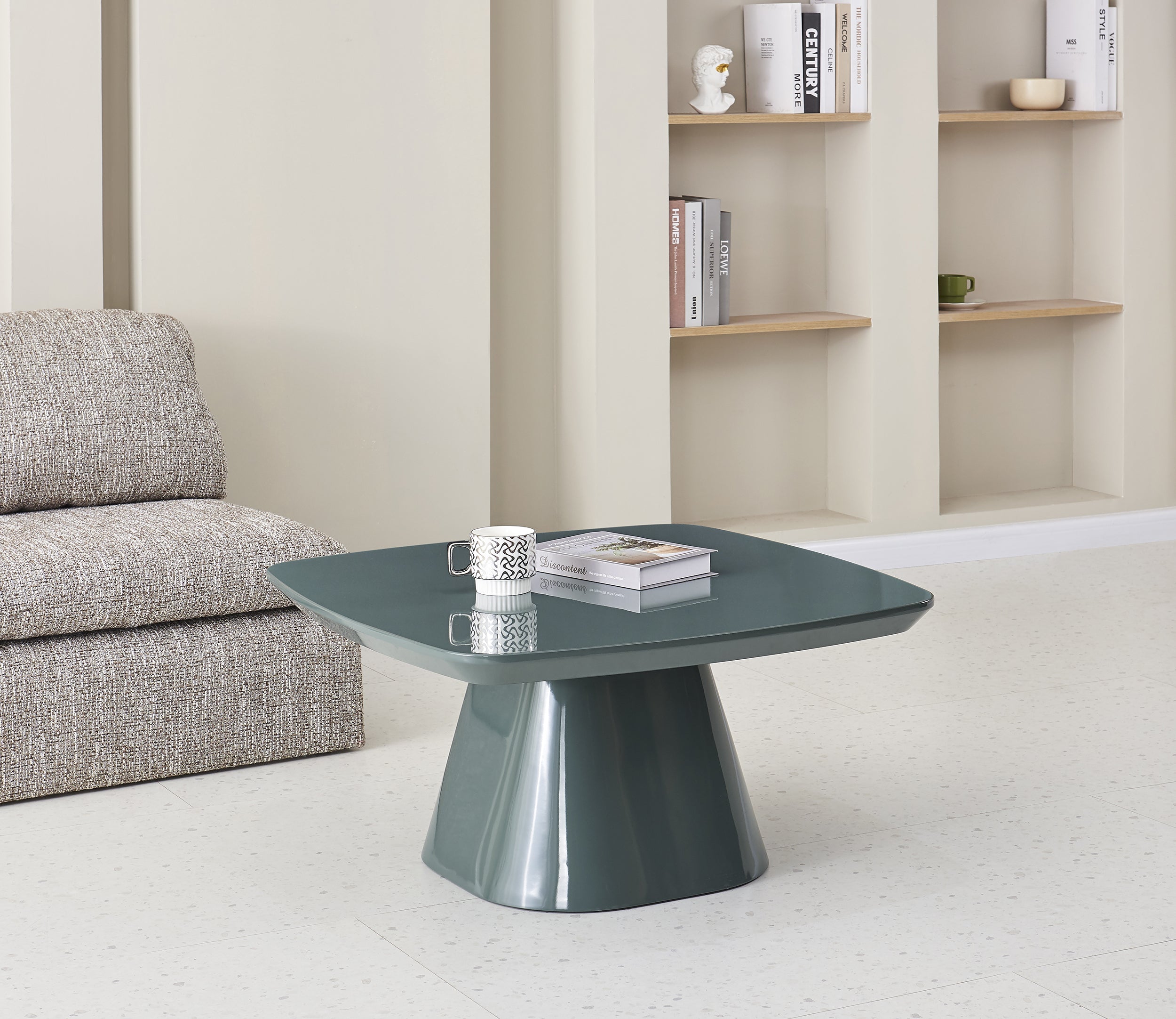 Adievent Couchtisch 80x80 cm in Grau-Grün mit Hochglanz-Finish
