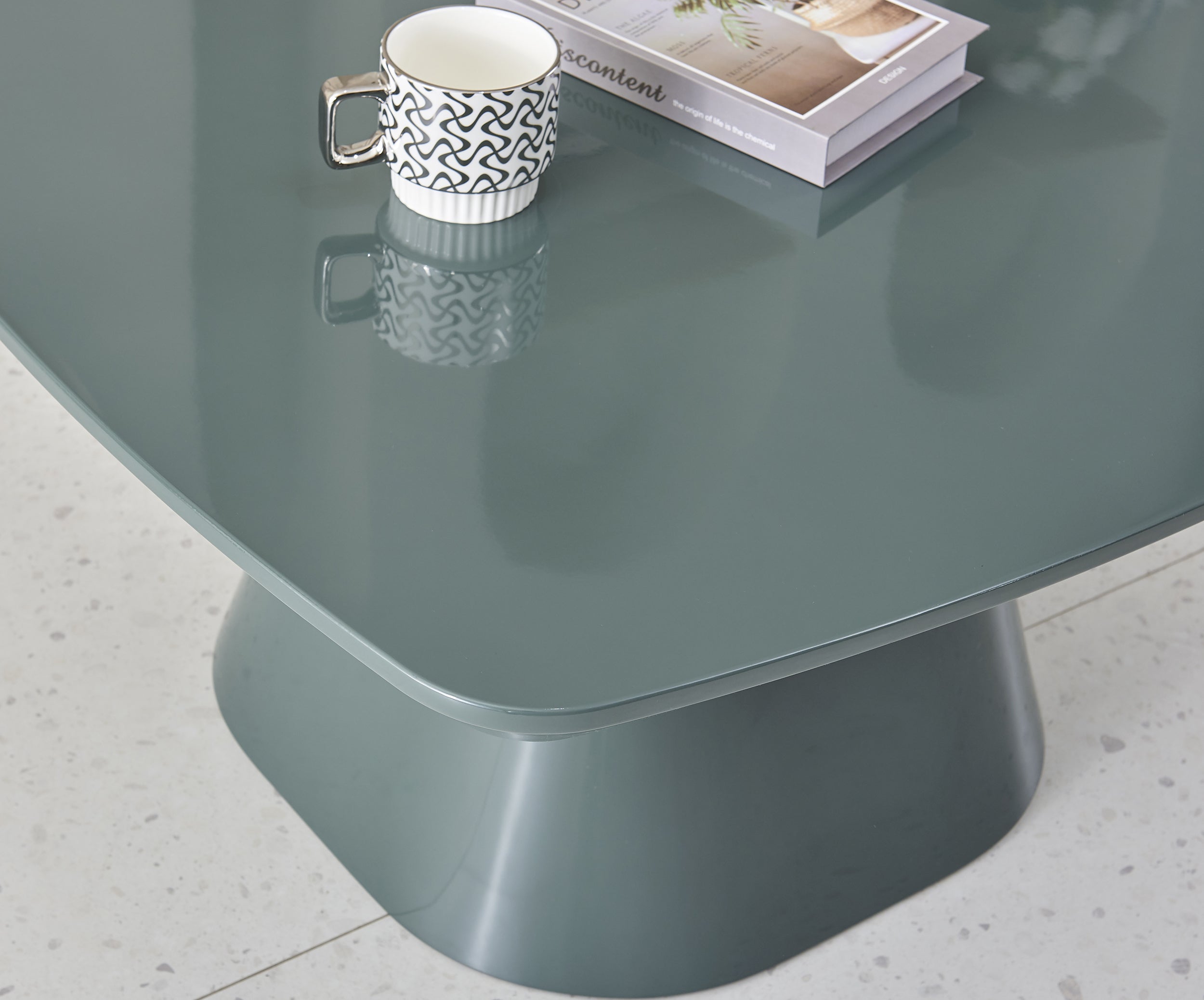 Adievent Couchtisch 80x80 cm in Grau-Grün mit Hochglanz-Finish