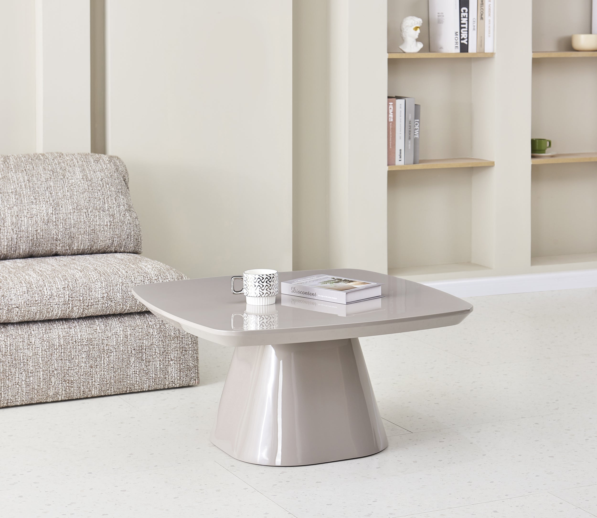 Adievent Couchtisch 80x80 cm hellgrau Hochglanz