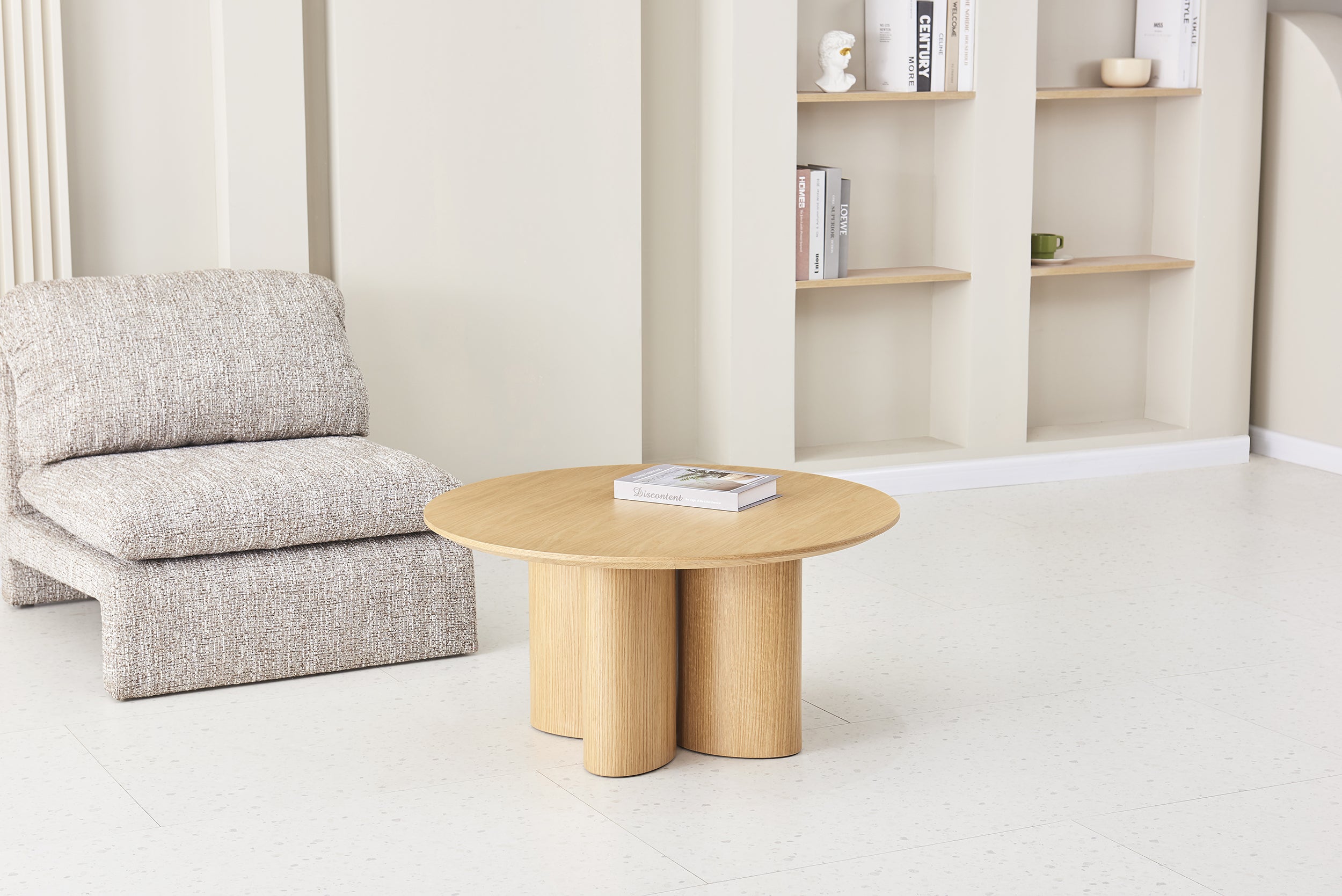 Runder Couchtisch Etially 80 cm in natürlicher Eiche Furnier
