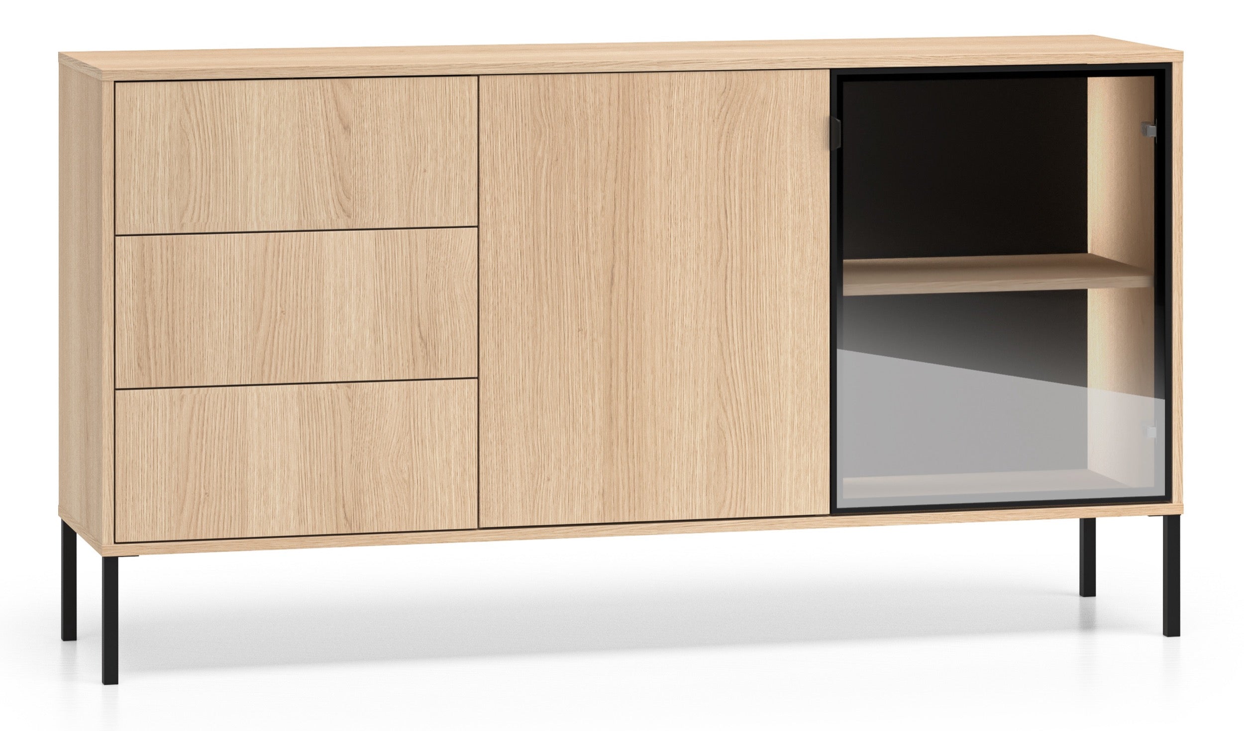 Zweiturige Kommode Barnee mit Schubladen und Beleuchtung, 160 cm, Lindberg-Eiche