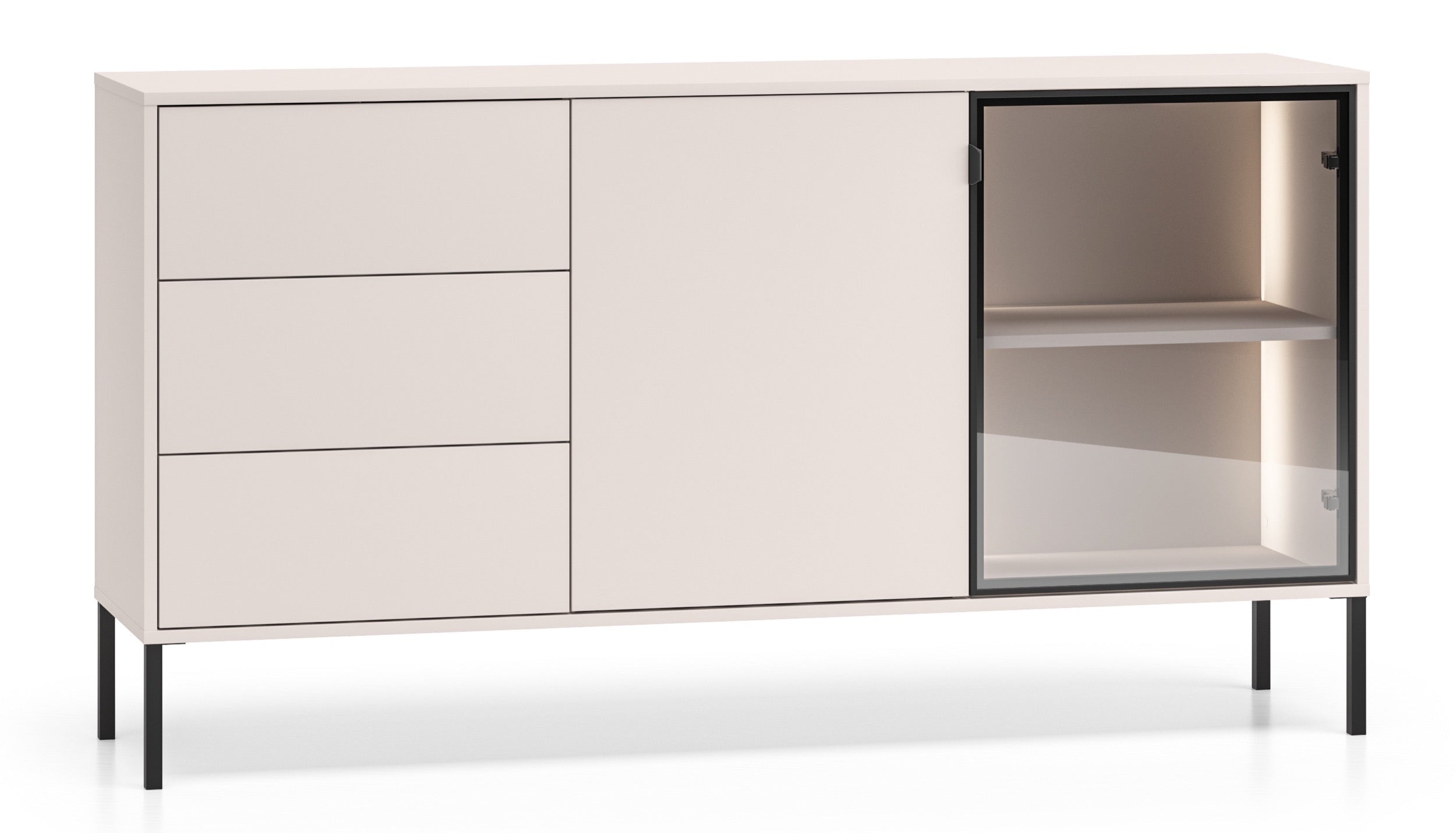 Zweiturige Kommode Barnee mit Schubladen und Beleuchtung, 160 cm, Kaschmir