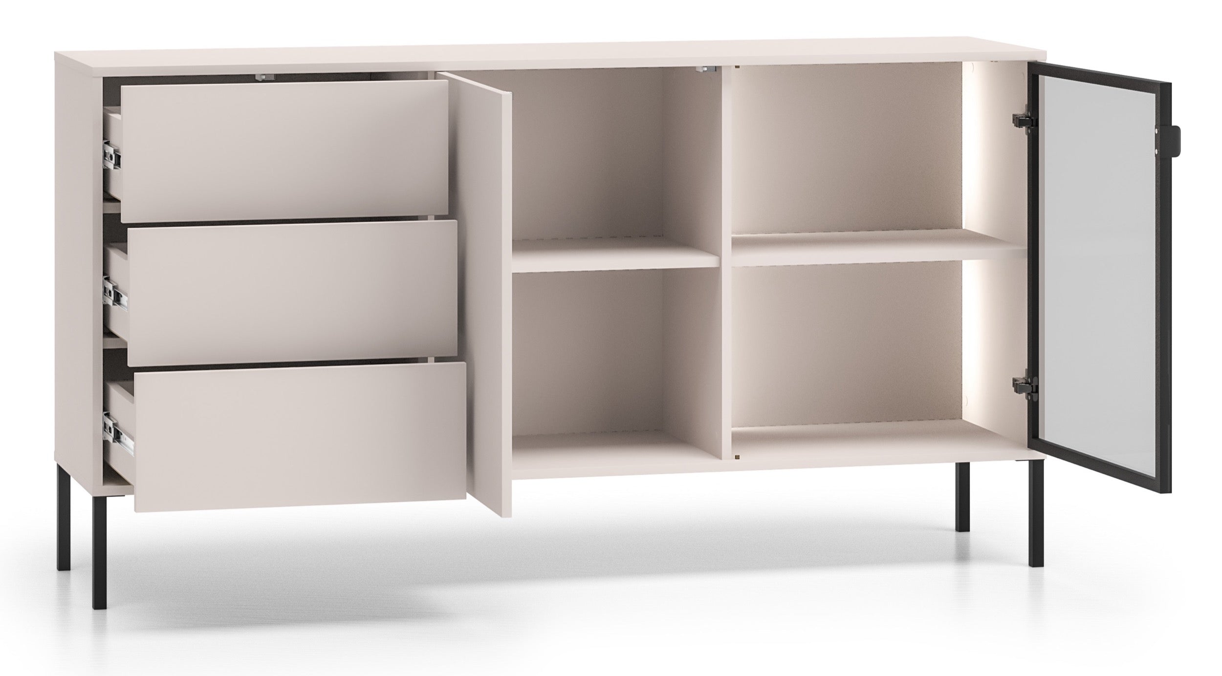 Zweiturige Kommode Barnee mit Schubladen und Beleuchtung, 160 cm, Kaschmir