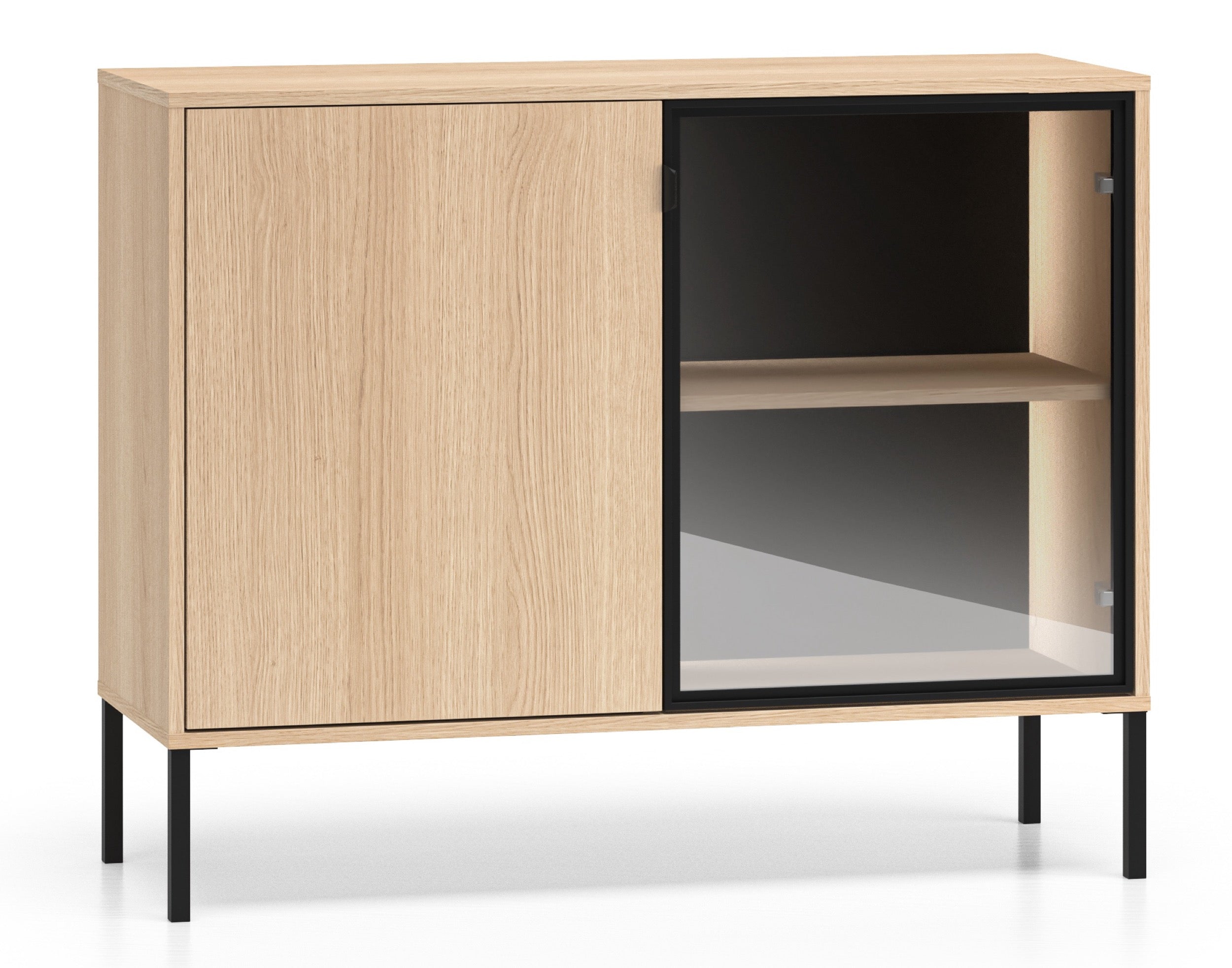 Zweiturige Kommode Barnee mit Beleuchtung, 107 cm, Lindberg-Eiche