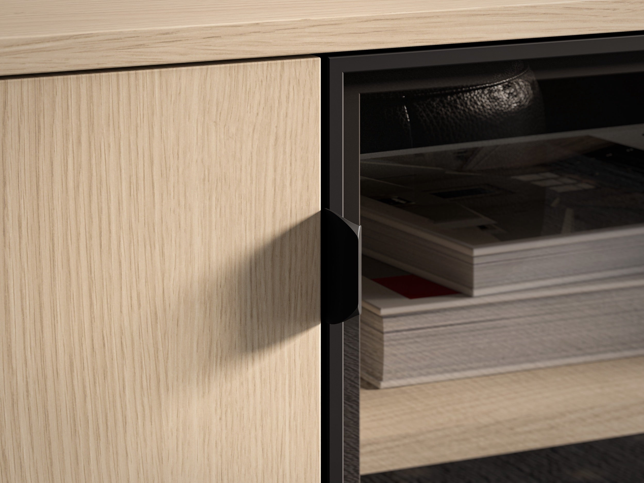 Zweiturige Kommode Barnee mit Schubladen und Beleuchtung, 160 cm, Lindberg-Eiche