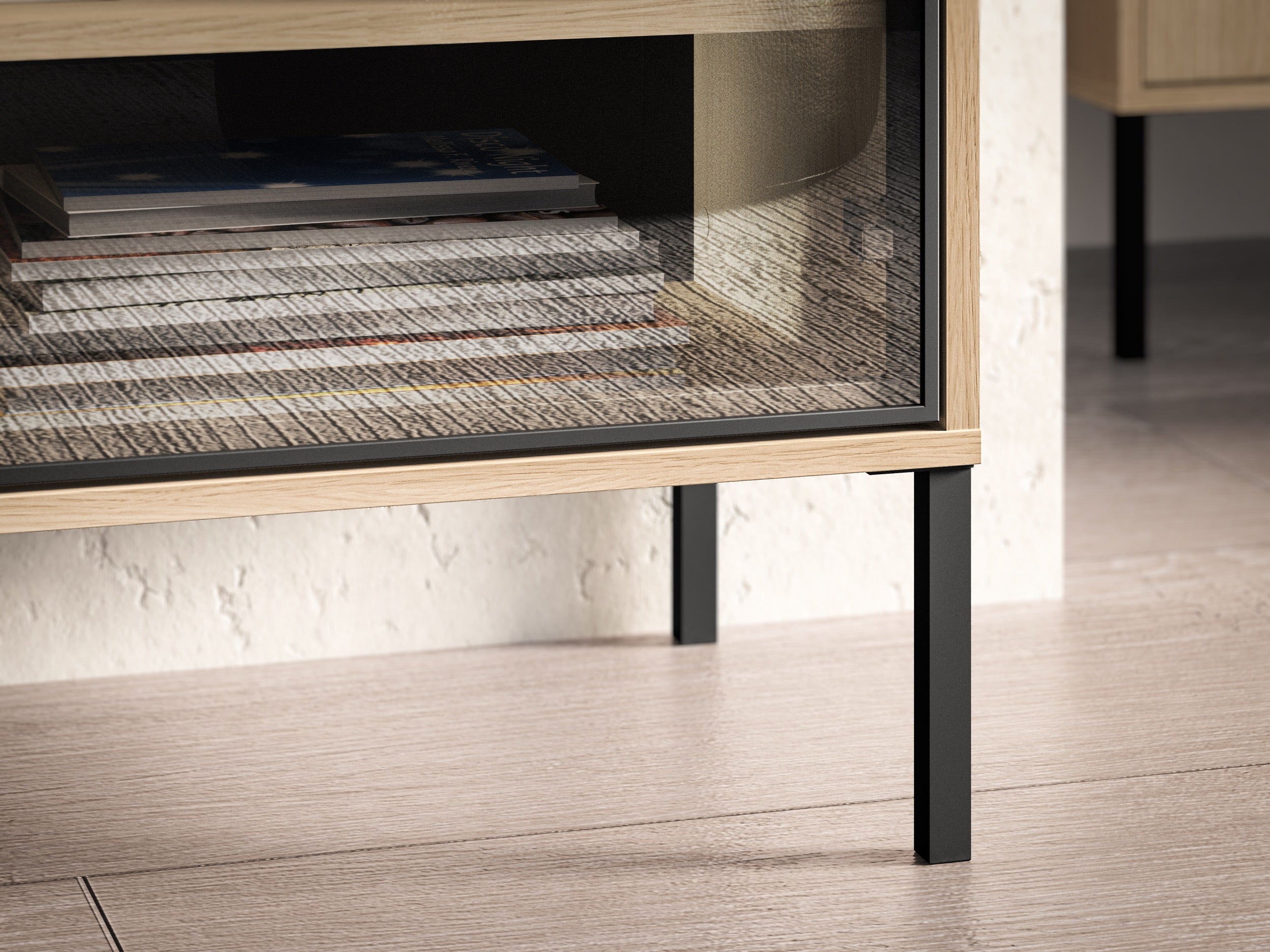 Zweiturige Kommode Barnee mit Beleuchtung, 107 cm, Lindberg-Eiche