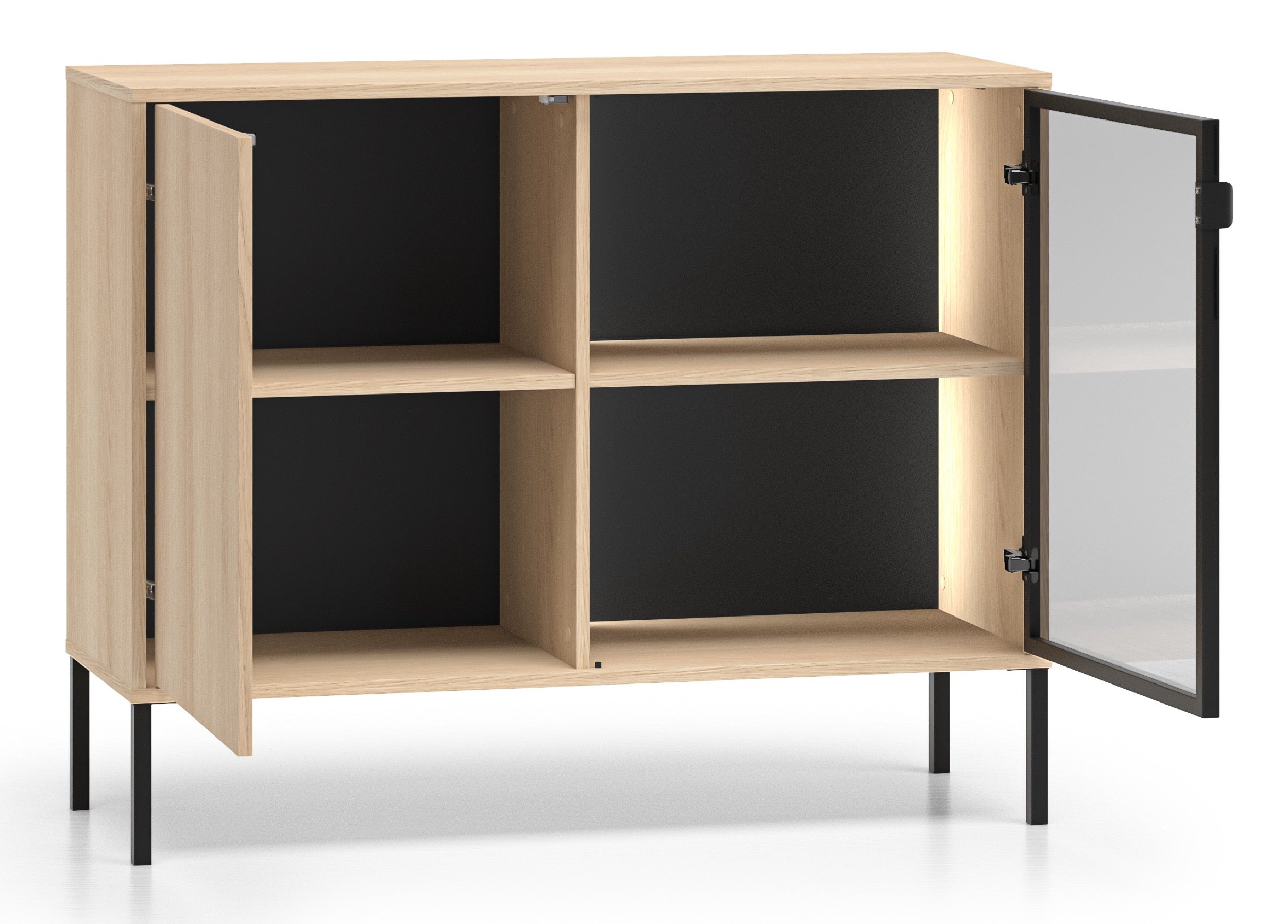 Zweiturige Kommode Barnee mit Beleuchtung, 107 cm, Lindberg-Eiche