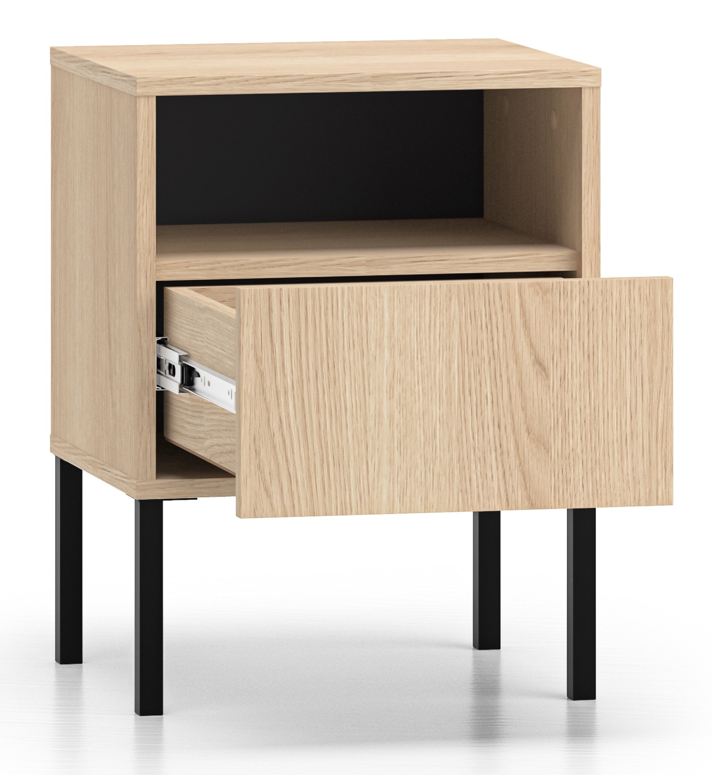 Nachttisch Barnee mit Nische und Schublade, 40 cm, Lindberg-Eiche