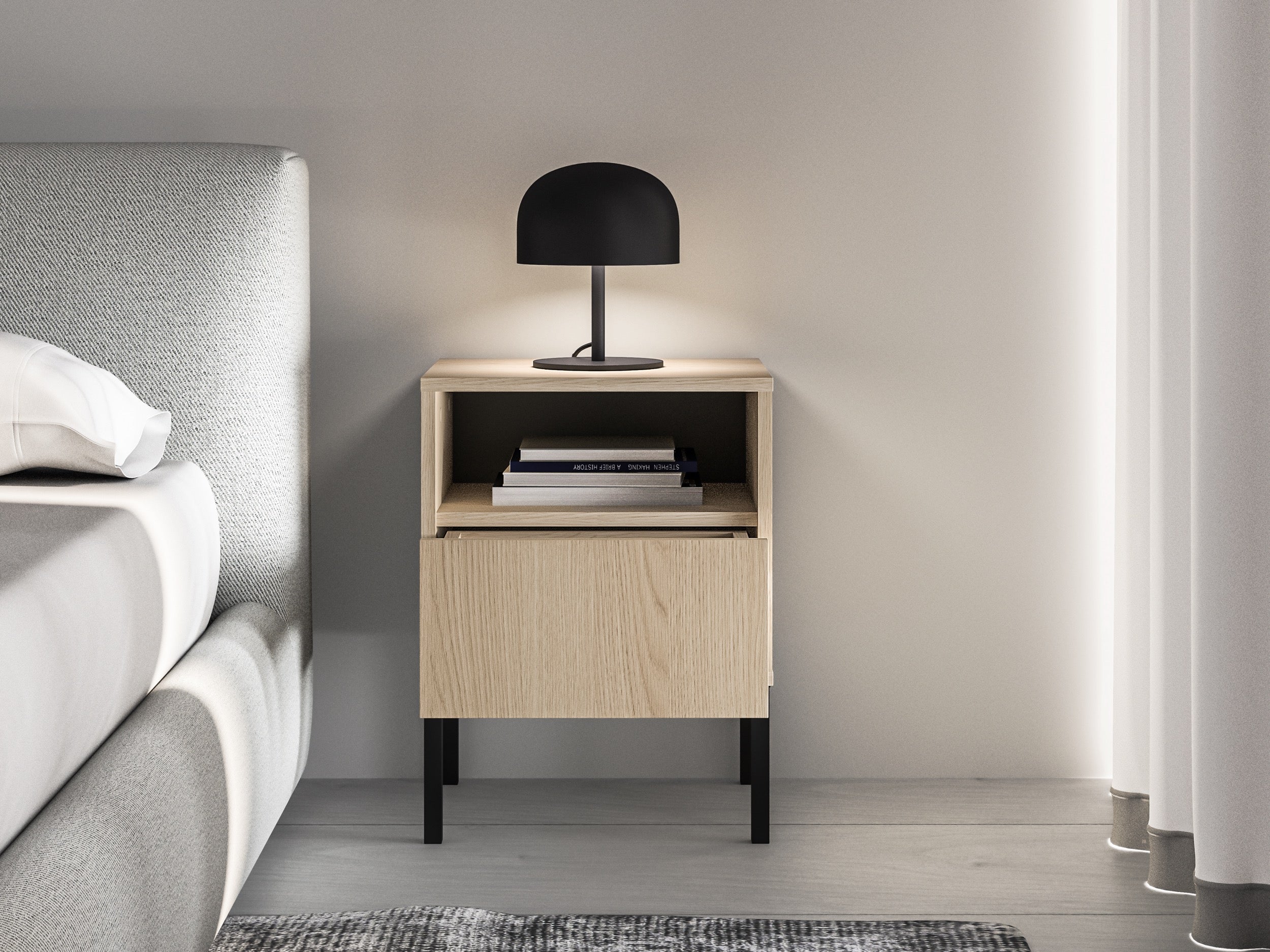 Nachttisch Barnee mit Nische und Schublade, 40 cm, Lindberg-Eiche