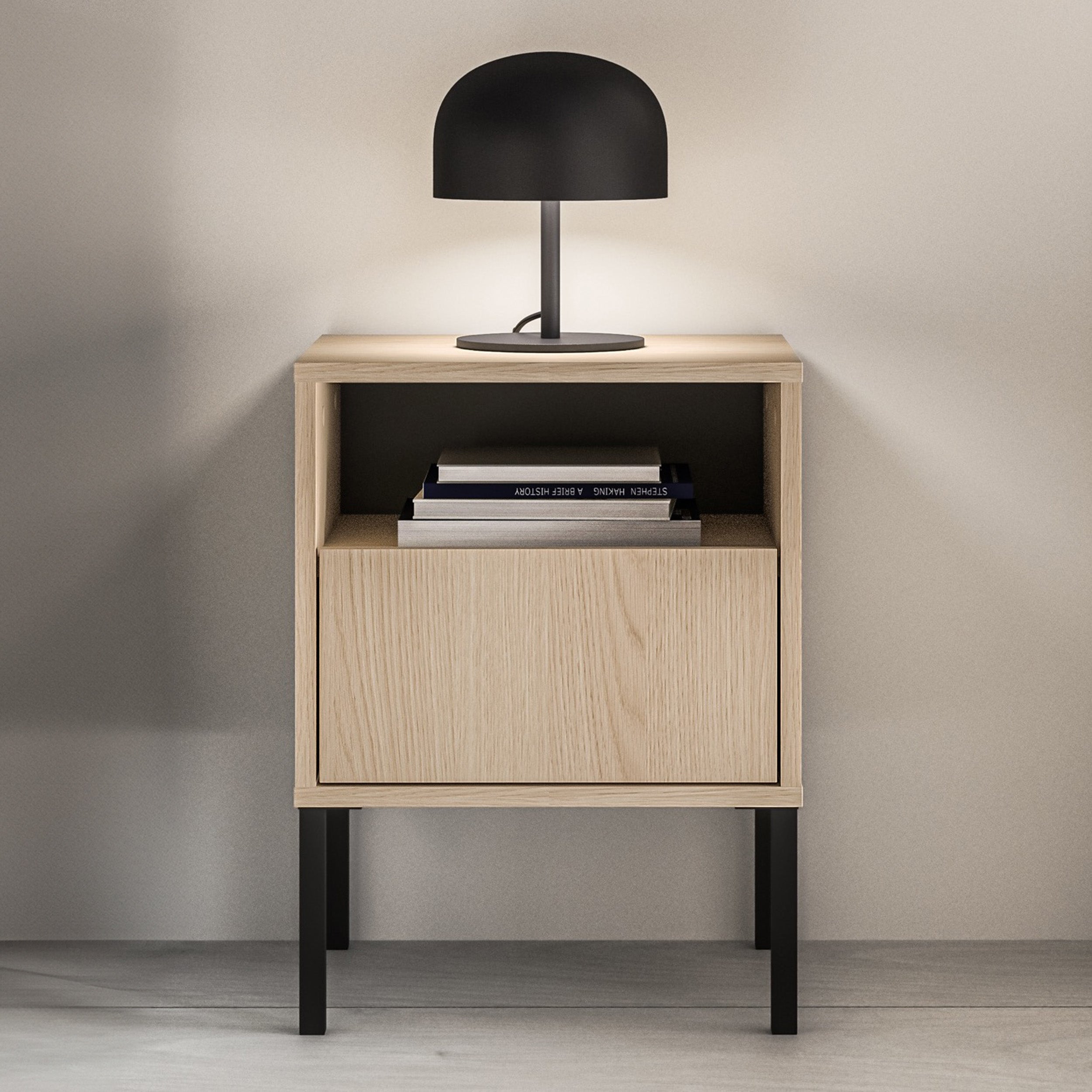 Nachttisch Barnee mit Nische und Schublade, 40 cm, Lindberg-Eiche