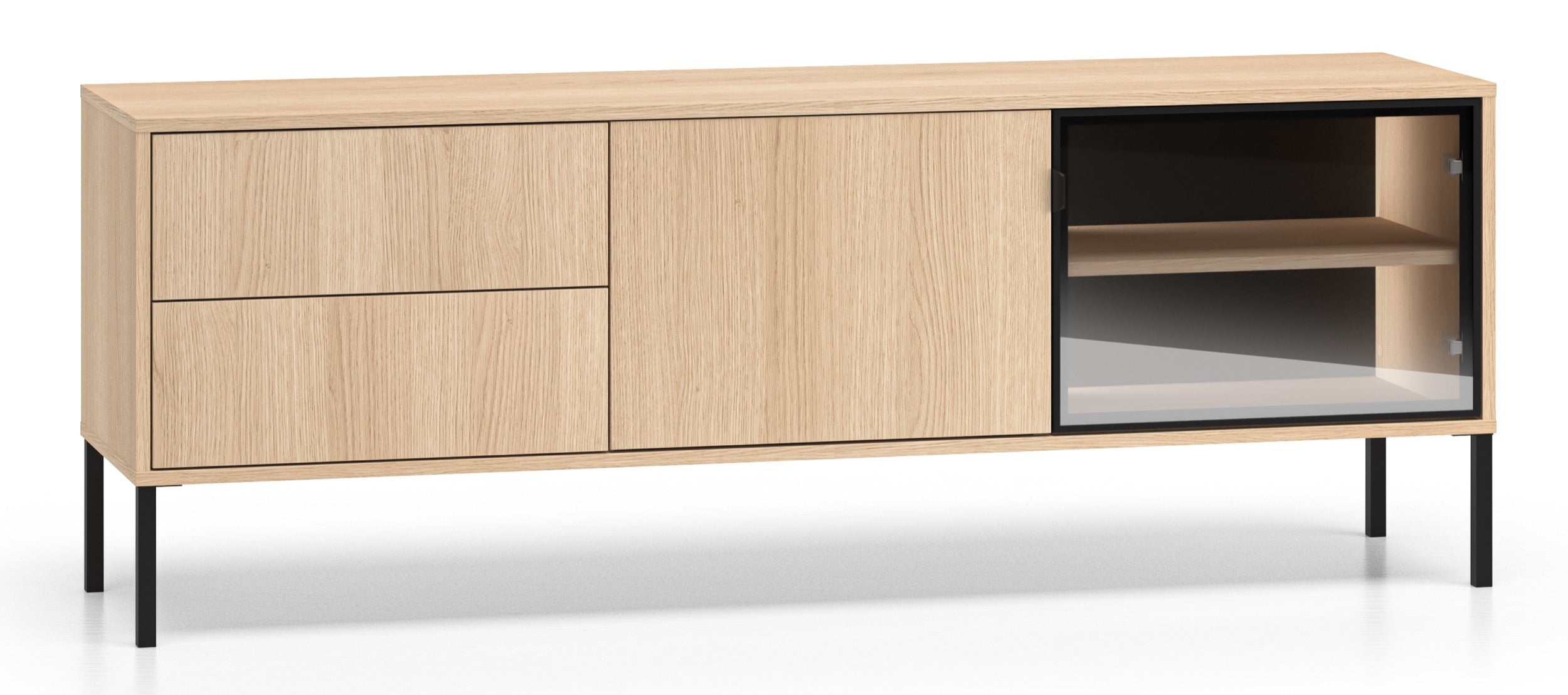 Zweiturige TV-Kommode Barnee mit Schubladen und Beleuchtung, 160 cm, Lindberg-Eiche