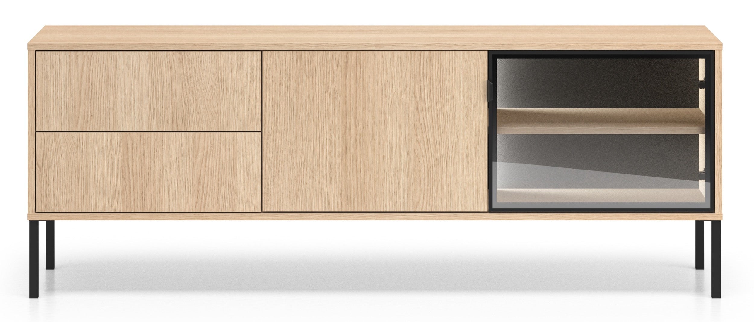 Zweiturige TV-Kommode Barnee mit Schubladen und Beleuchtung, 160 cm, Lindberg-Eiche