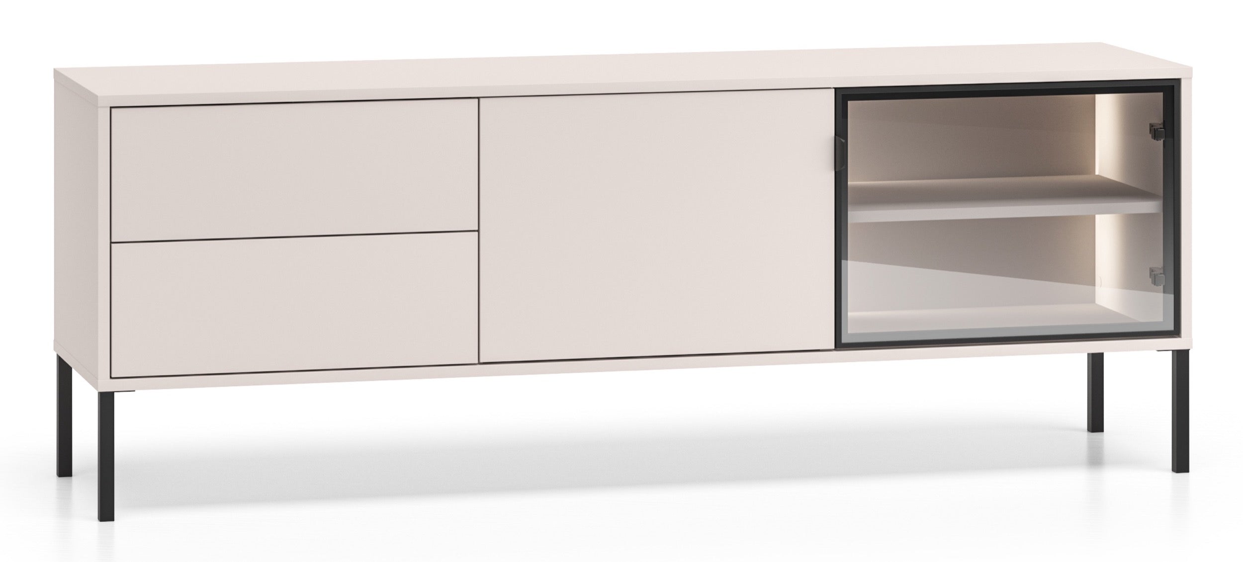 Zweiturige TV-Kommode Barnee mit Schubladen und Beleuchtung, 160 cm, Kaschmir