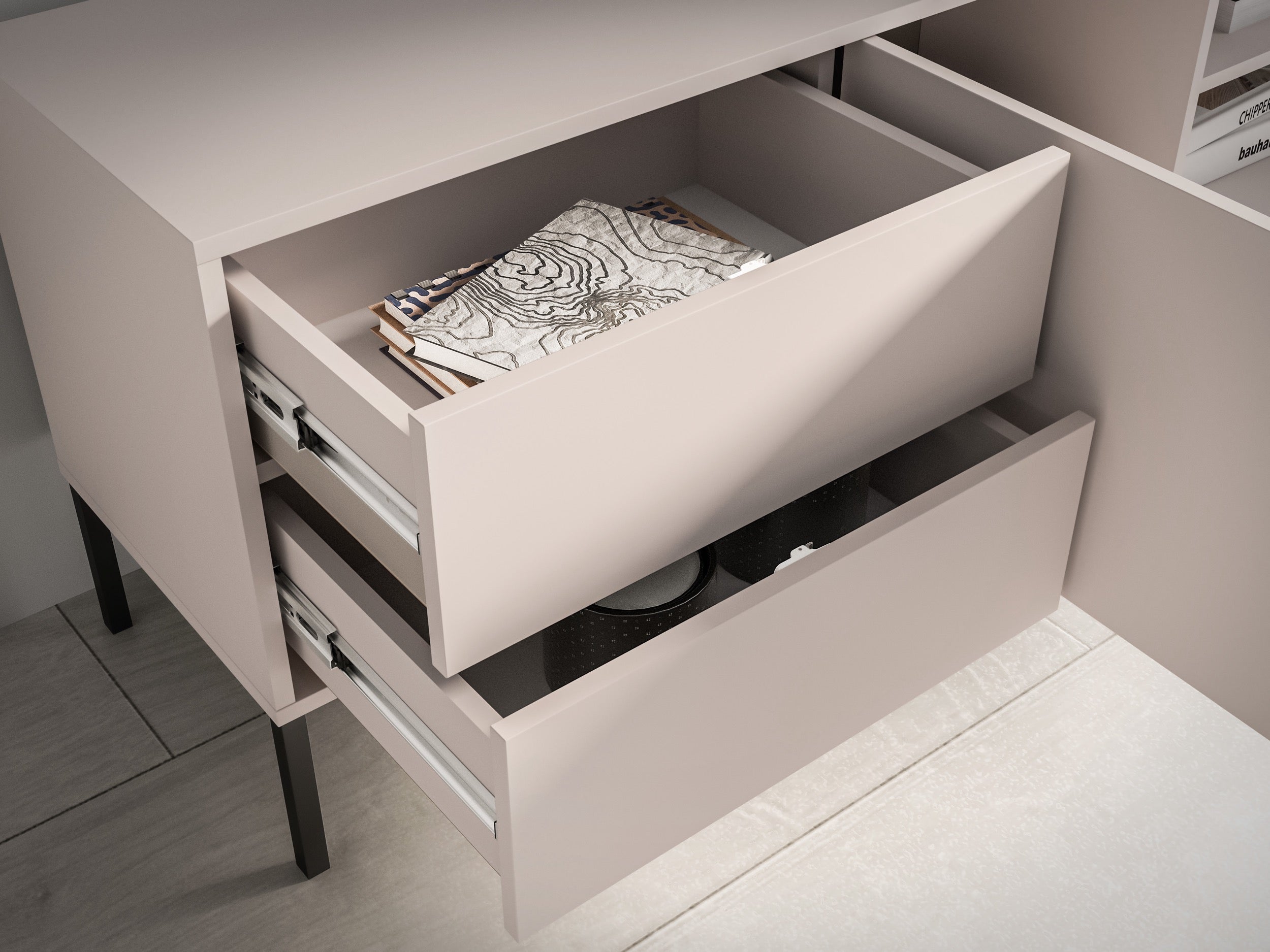 Zweiturige TV-Kommode Barnee mit Schubladen und Beleuchtung, 160 cm, Kaschmir