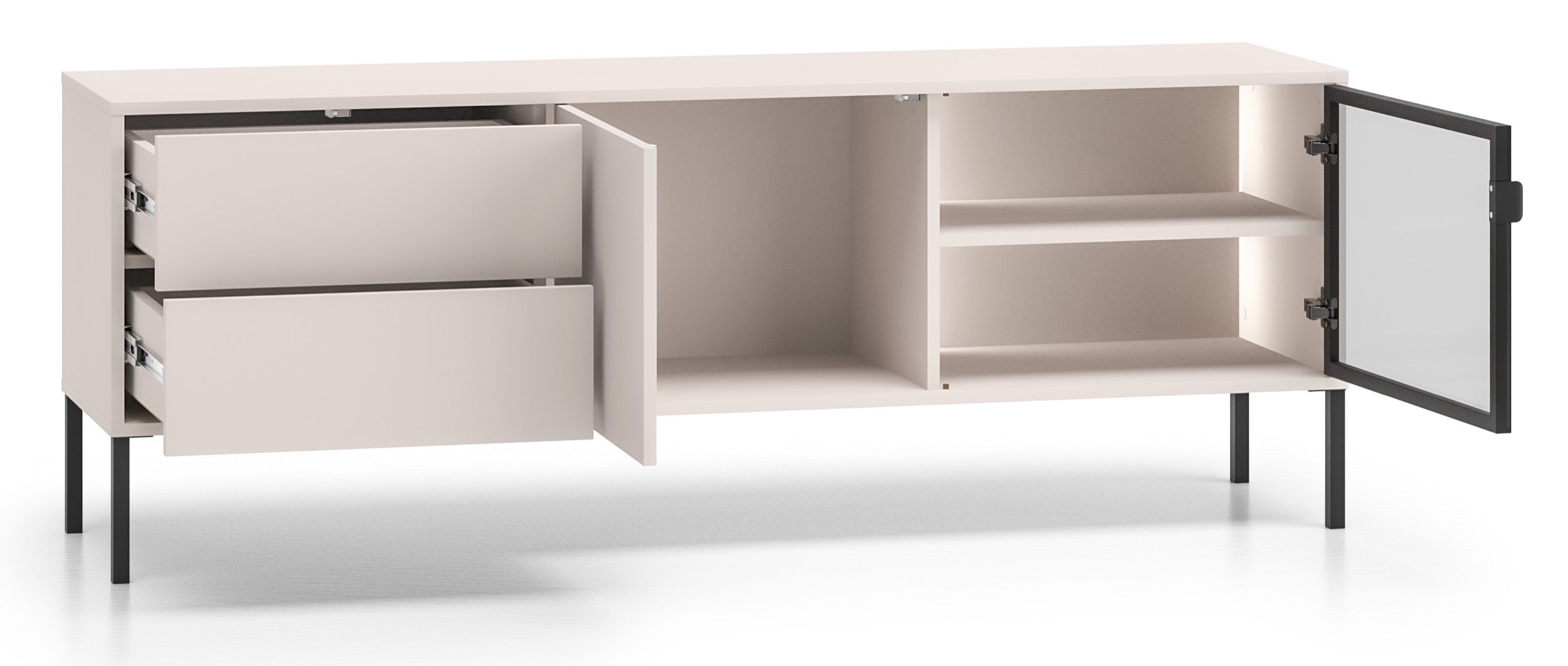Zweiturige TV-Kommode Barnee mit Schubladen und Beleuchtung, 160 cm, Kaschmir