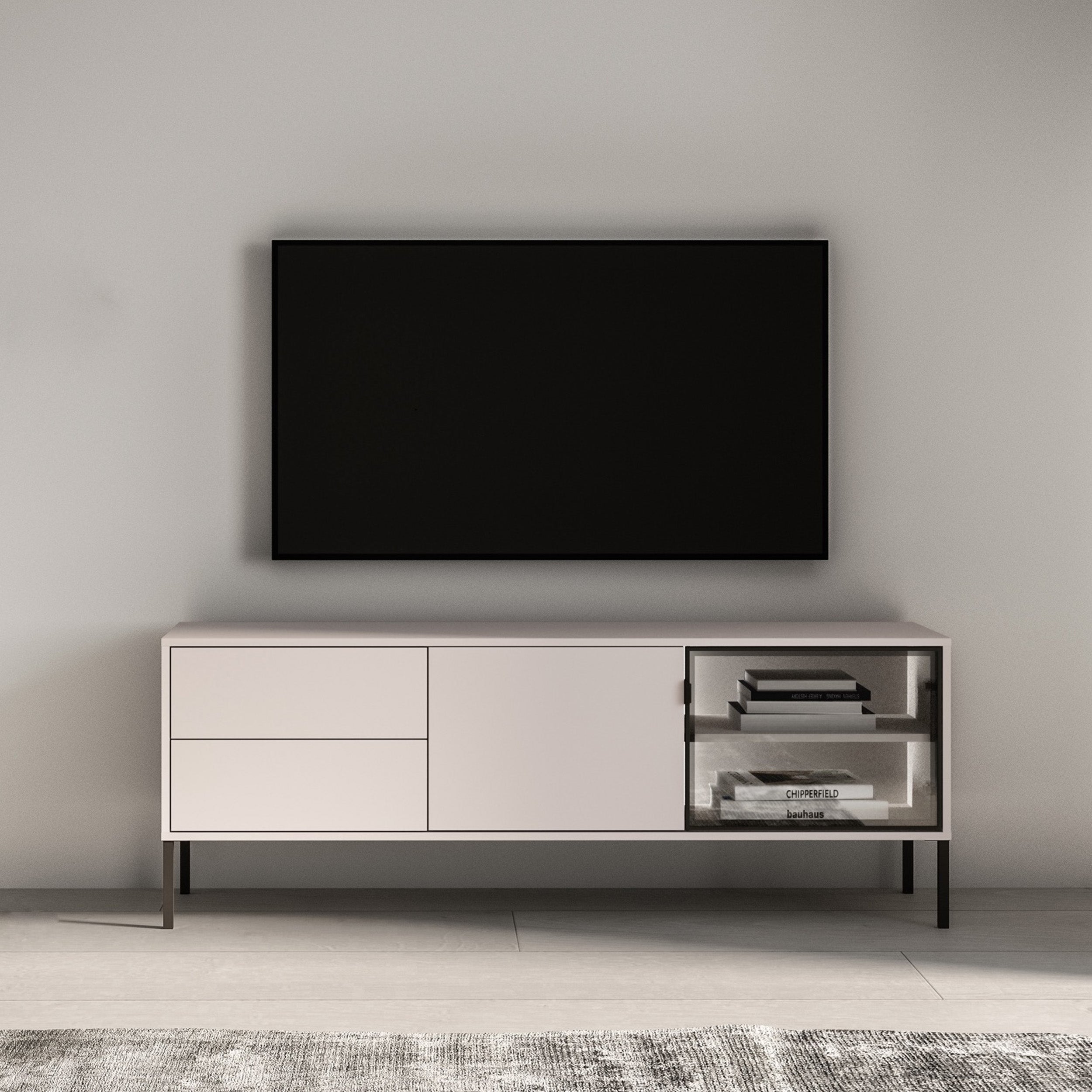 Zweiturige TV-Kommode Barnee mit Schubladen und Beleuchtung, 160 cm, Kaschmir