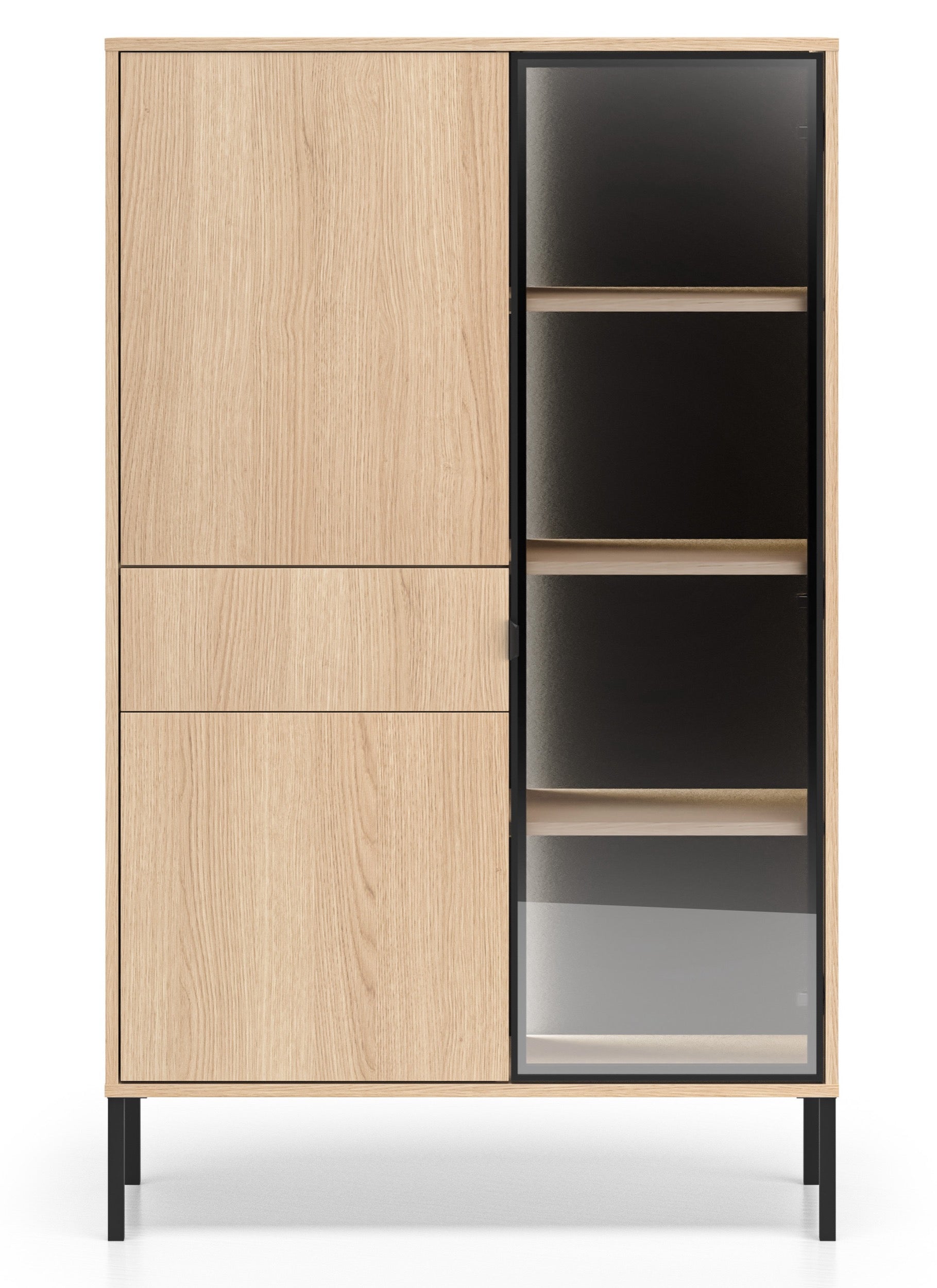 Drehtür-Vitrine Barnee mit Schublade und Beleuchtung, 92 cm, Lindberg-Eiche