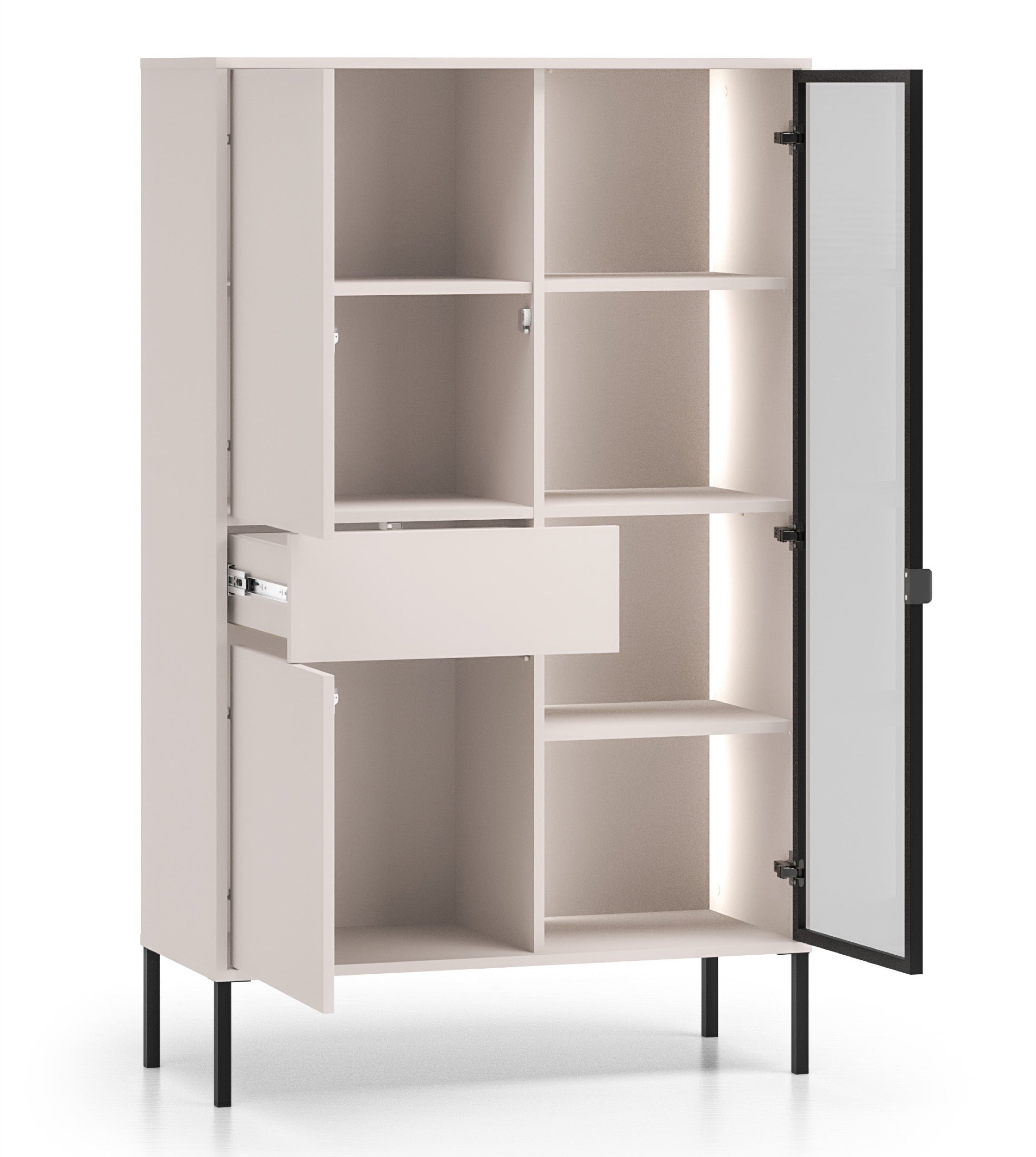 Drehtür-Vitrine Barnee mit Schublade und Beleuchtung, 92 cm, Kaschmir